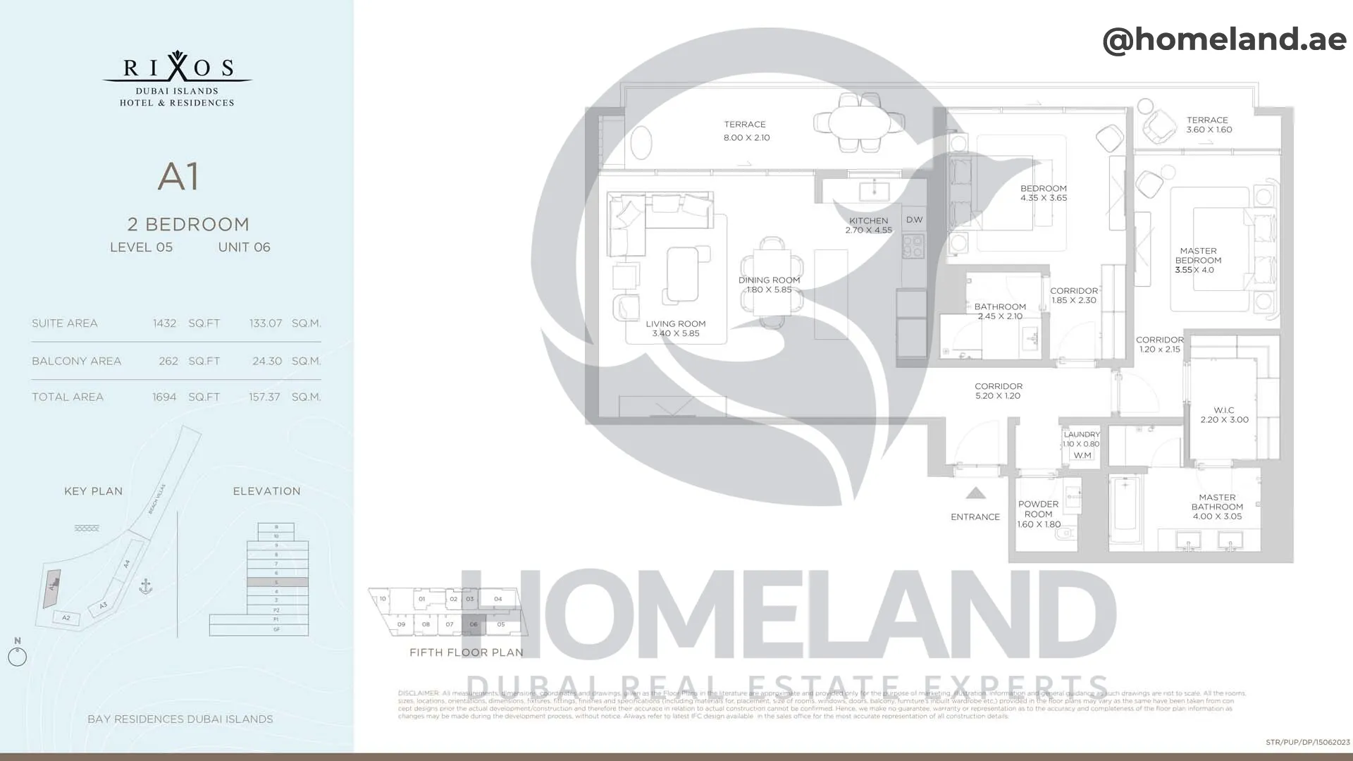 Rixos, A1, 2 BR, Level 5, Unit 06, 1694 SQFT