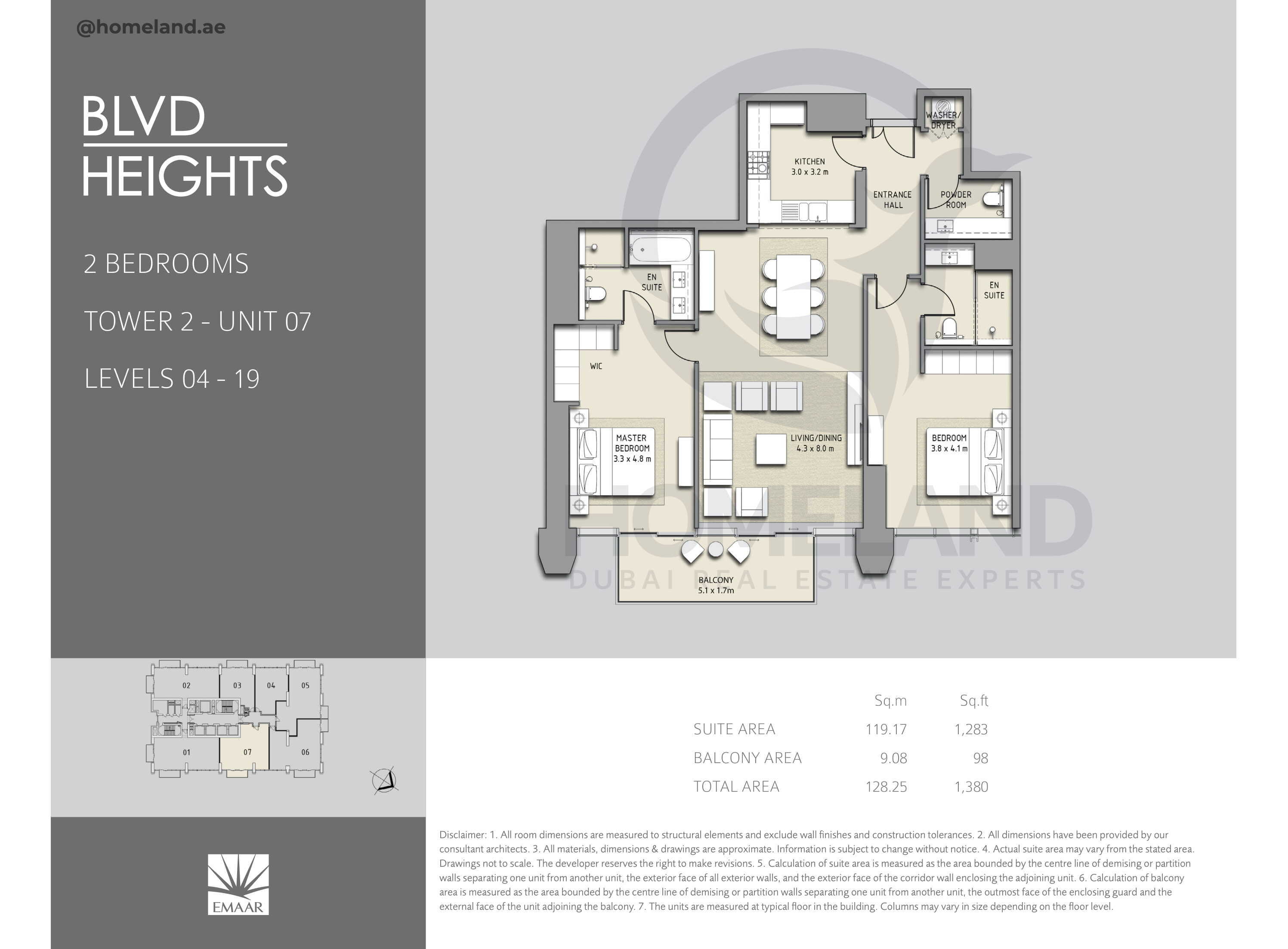 Blvd Heights T2, 2 BR, Unit 07, Level 4-19, 1380 SQFT