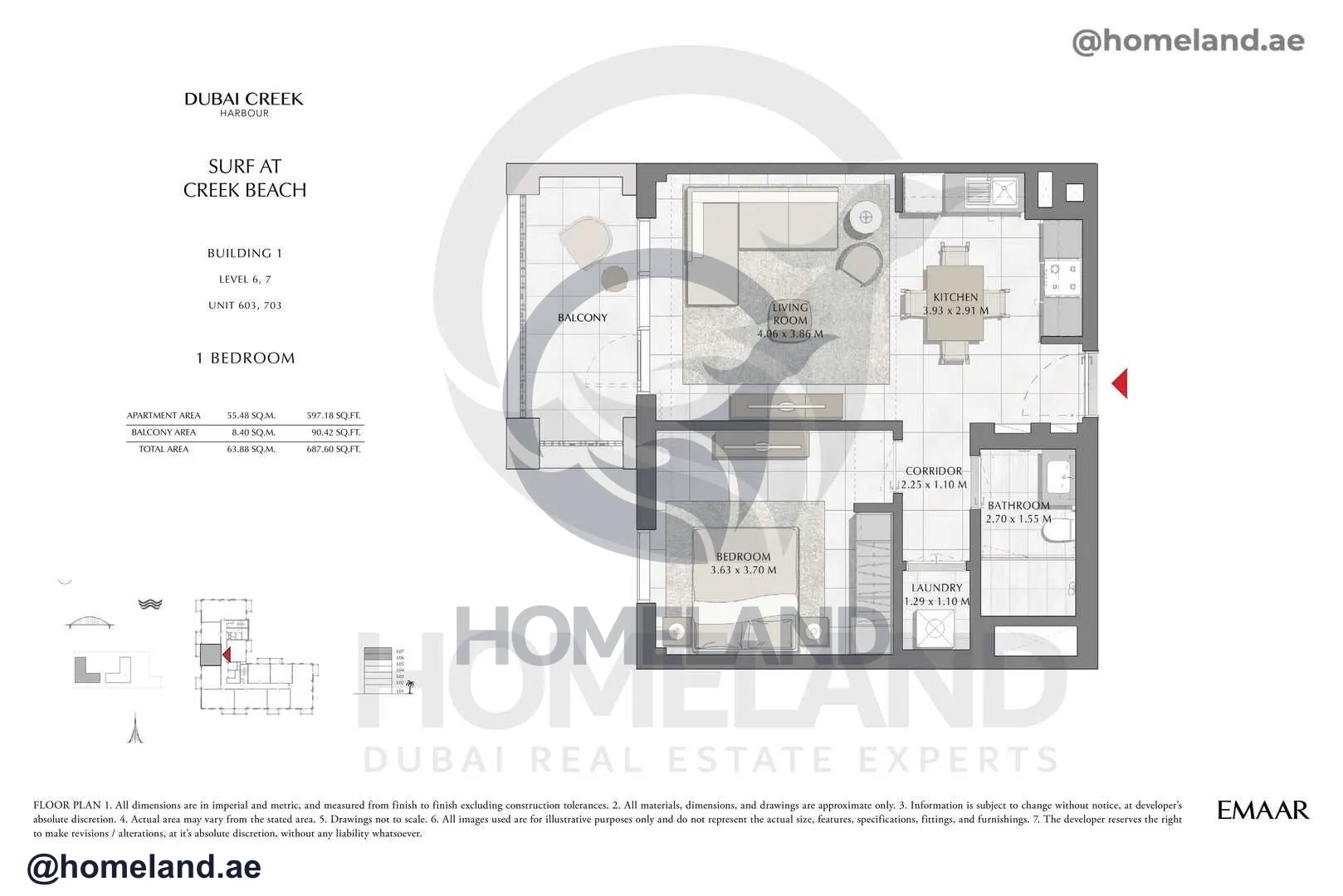 Surf, Building 1, Level 6-7, Unit 603-703, 1 BR, 687 SQFT