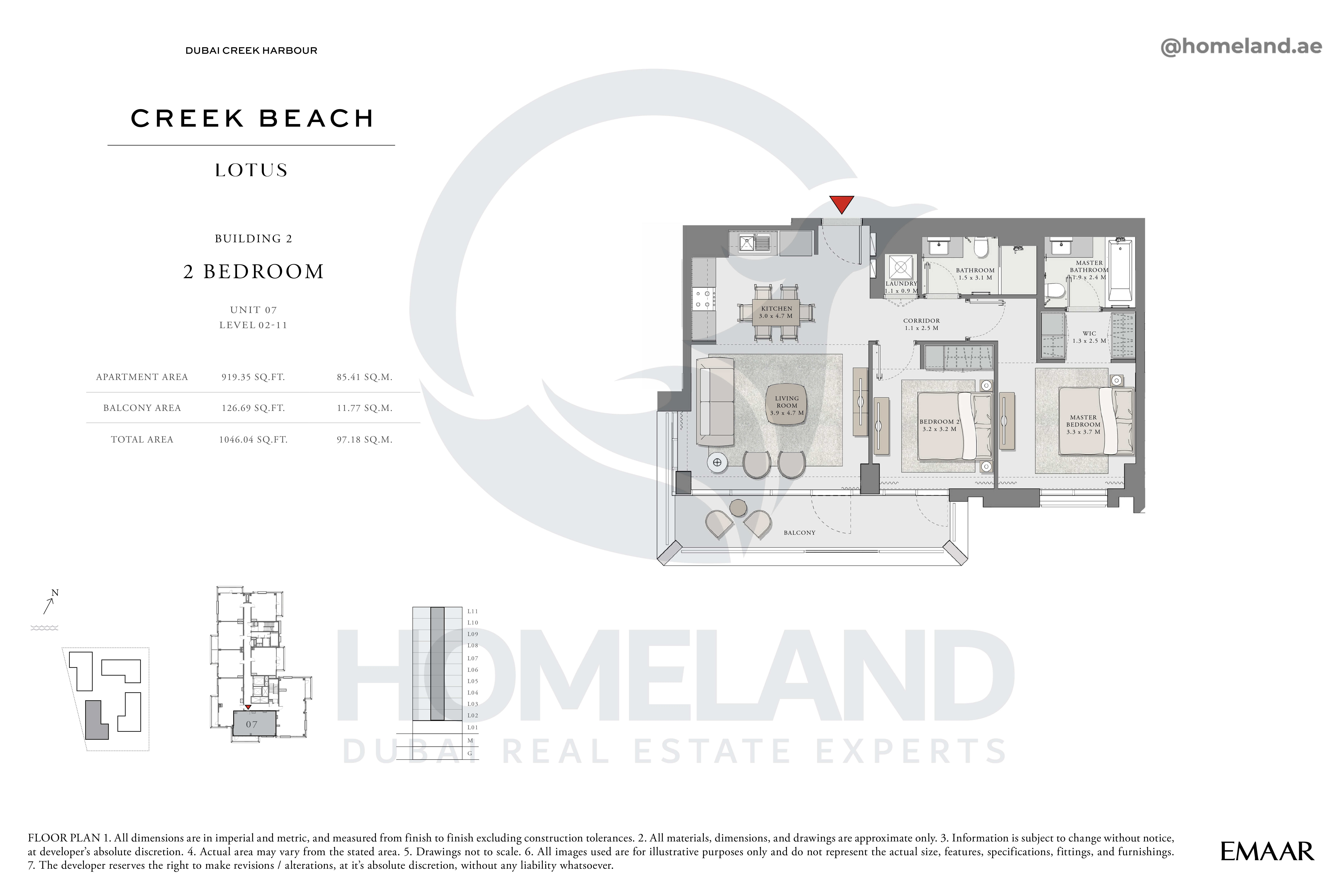Lotus, 2 BR, Unit 07, Level 2-11, 1046 SQFT