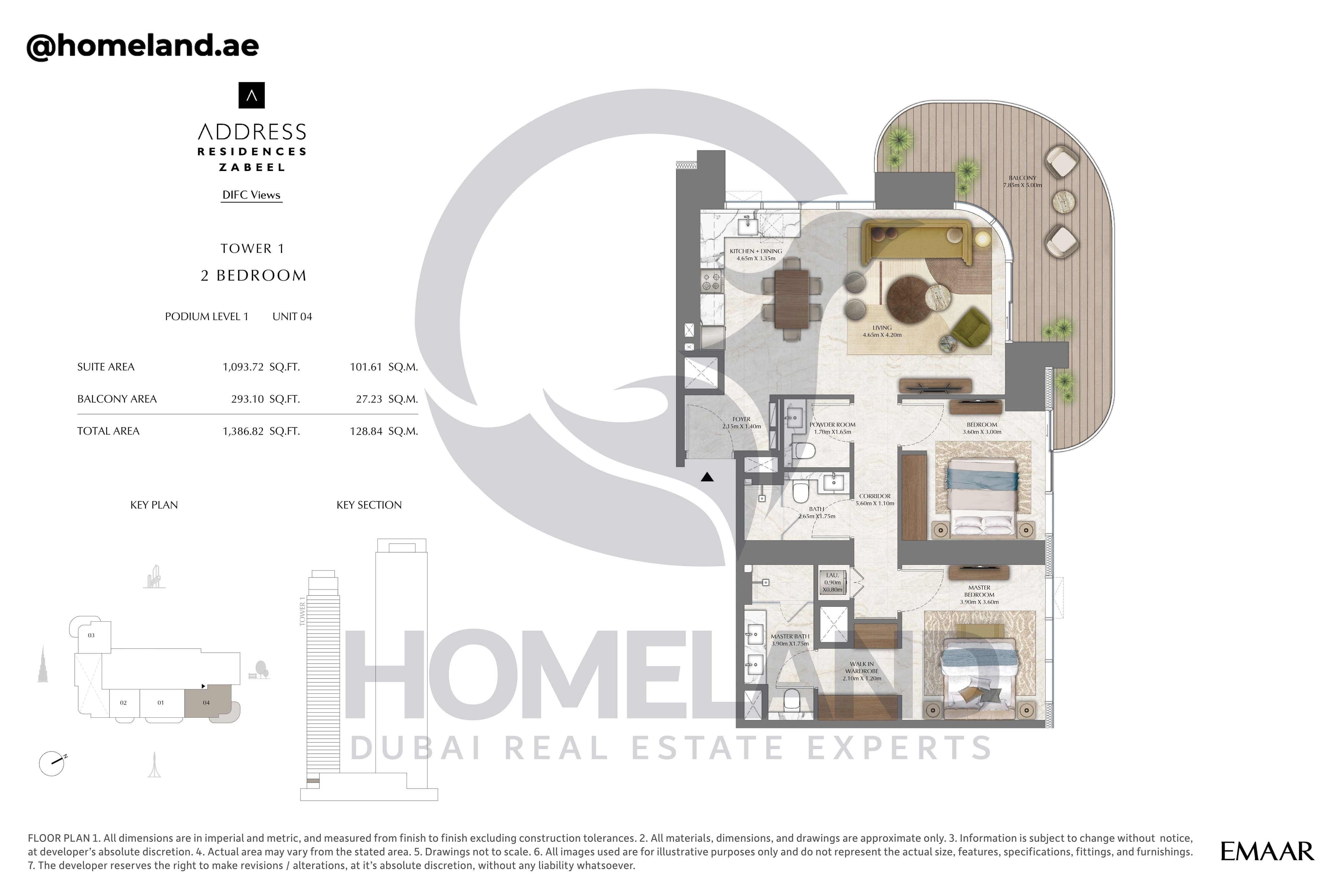 Address Residences Zabeel, Tower 1, 2BR, Podium Level 1, Unit 04, 1386 SQFT