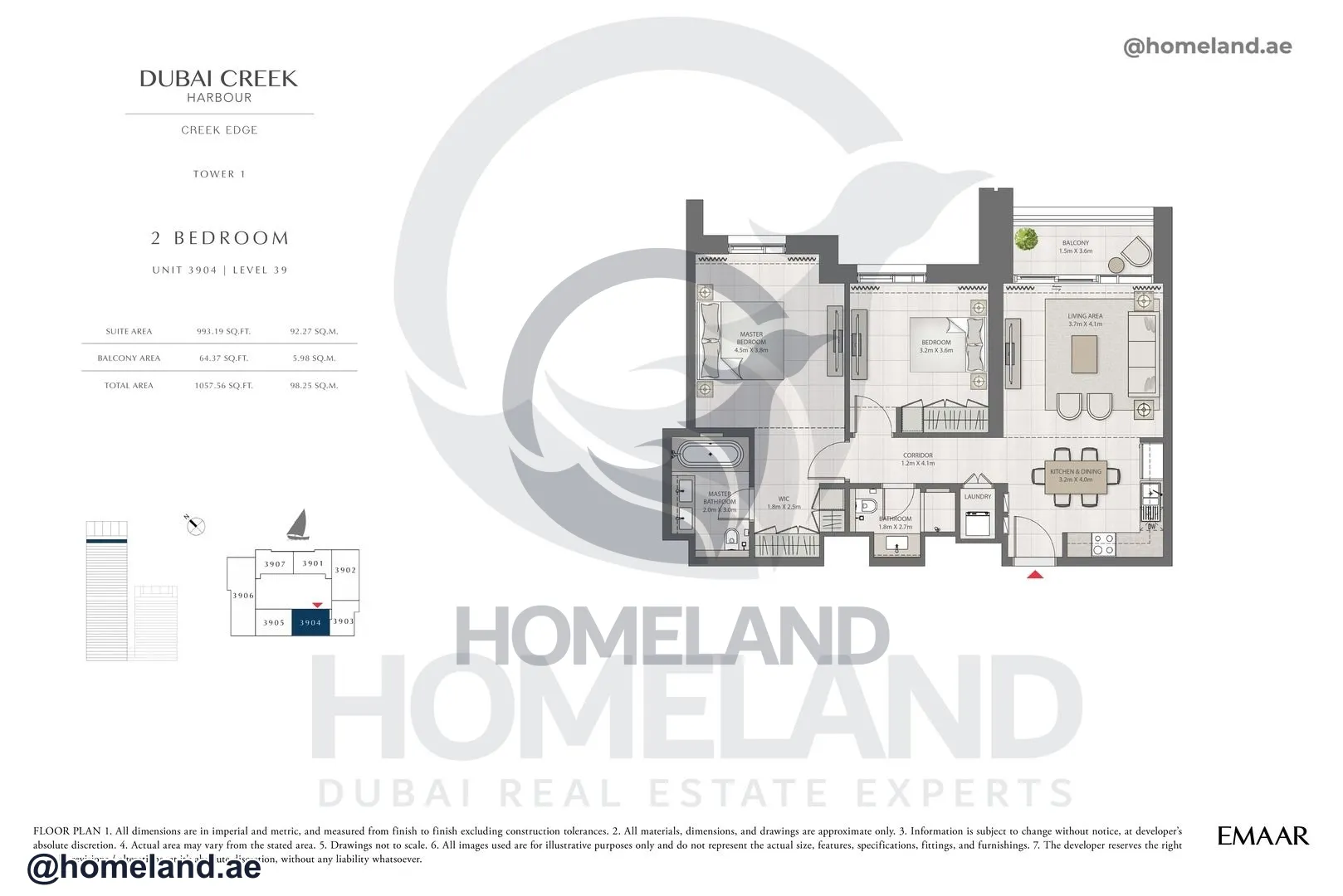 Creek Edge, Tower 1, 2 BR, Unit 3904, Level 39, 1057 SQFT