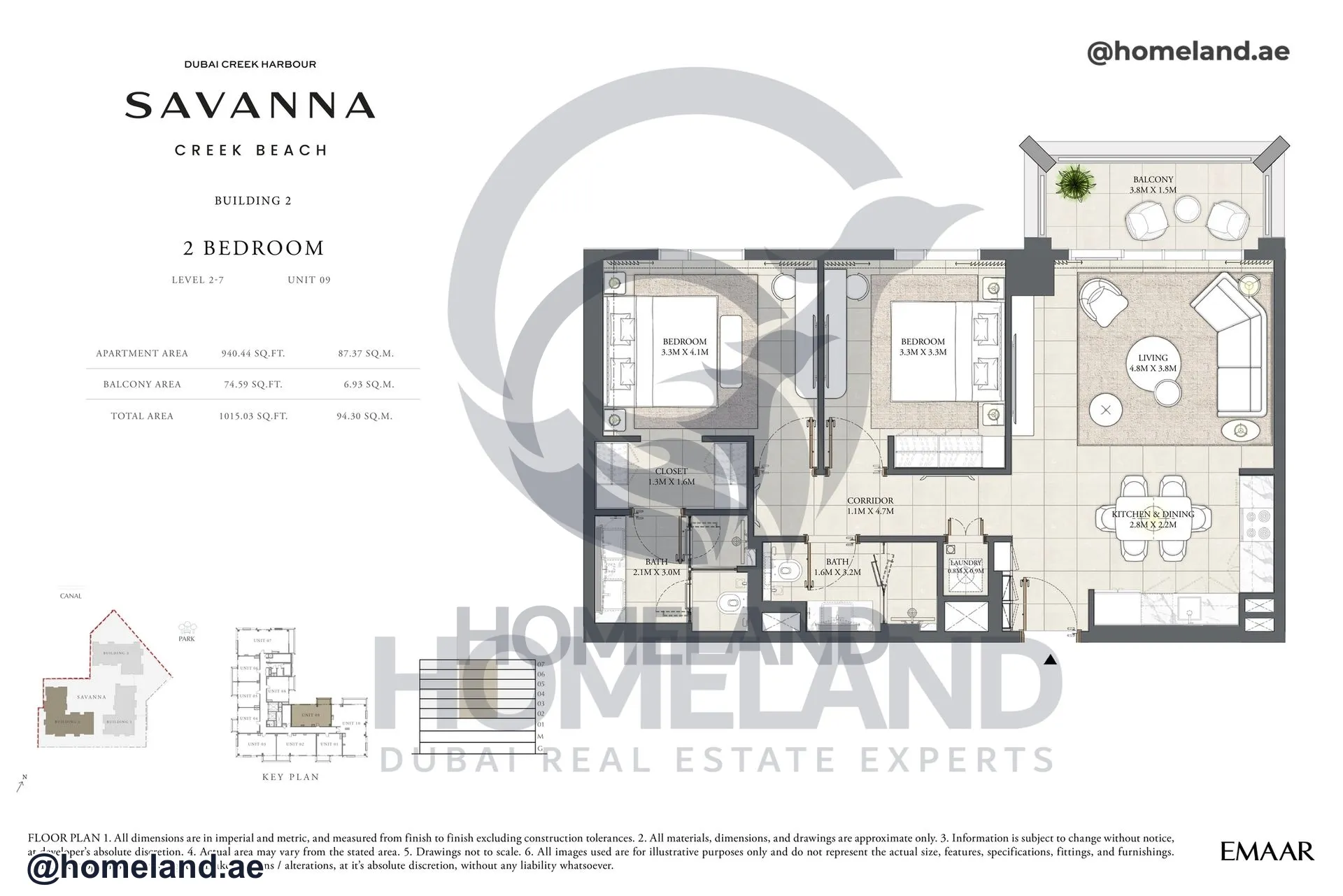 Savanna, Building 2, 2 BR, Level 2-7, Unit 09, 1015 SQFT