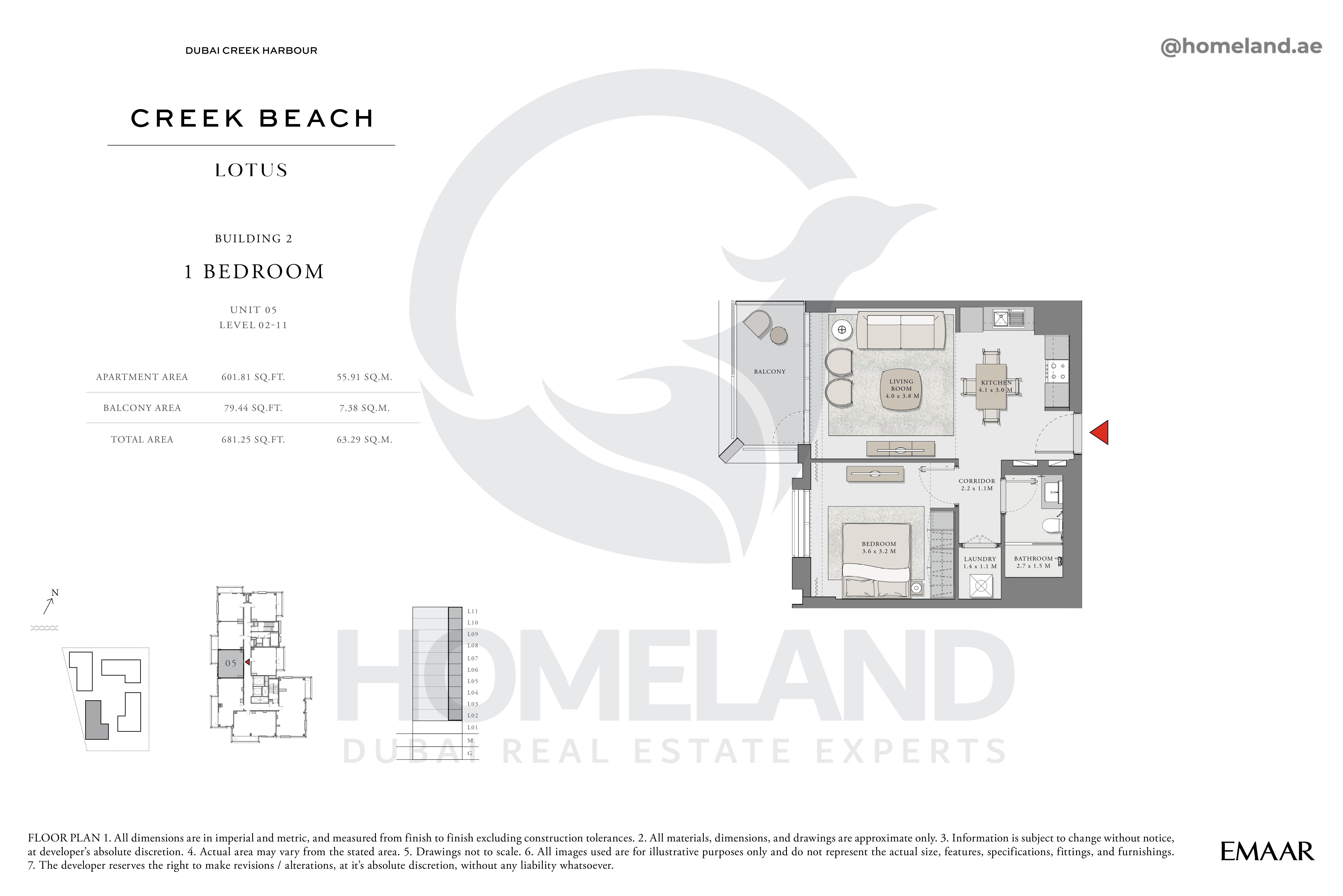 Lotus, 1 BR, Unit 05, Level 2-11, 681 SQFT