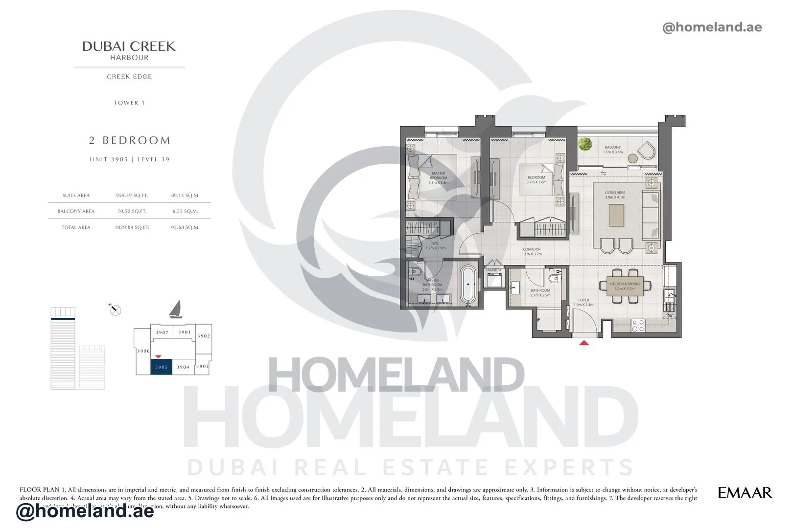 Creek Edge, Tower 1, 2 BR, Unit 3905, Level 39, 1029 SQFT