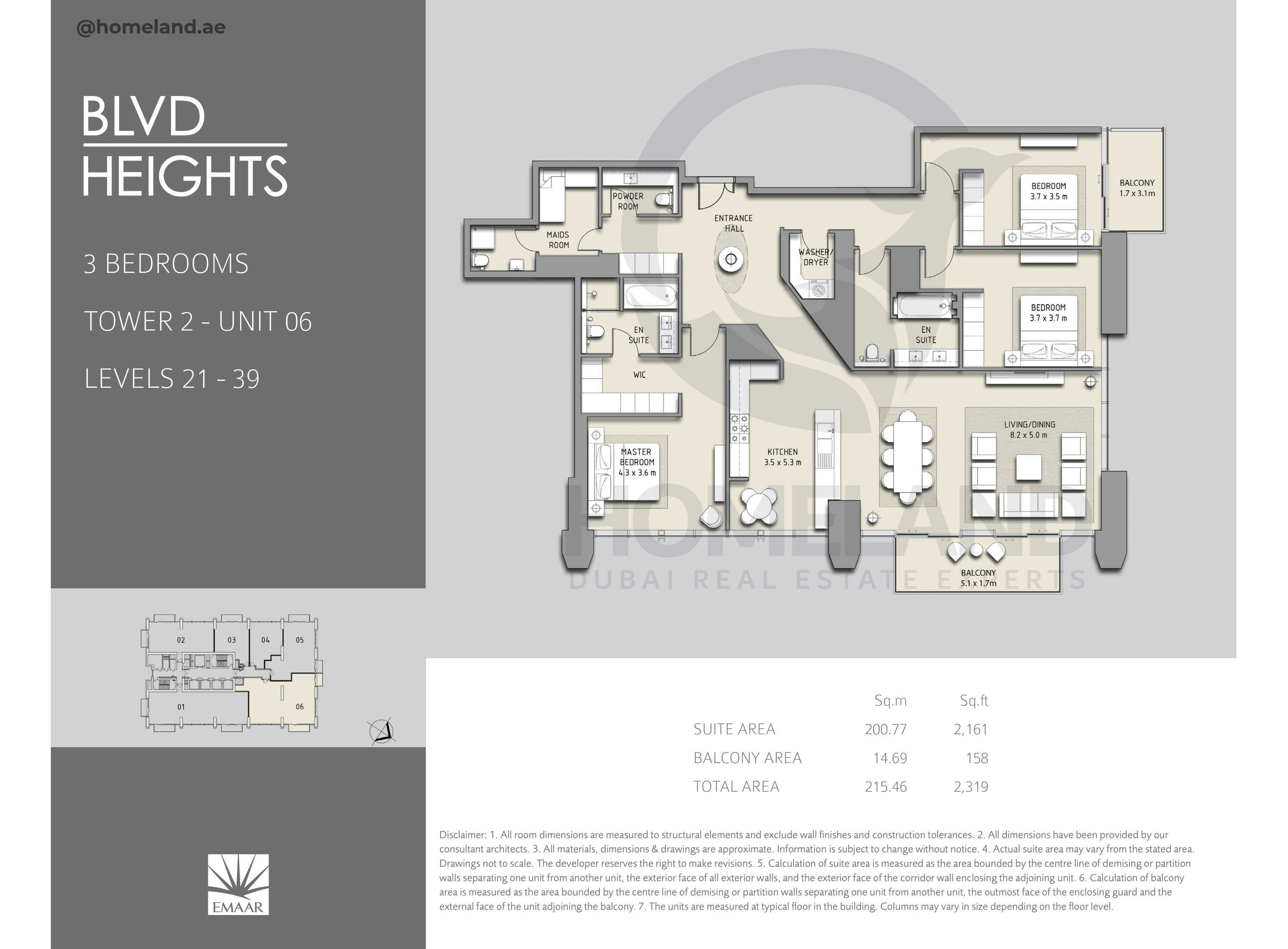 Blvd Heights T2, 3 BR, Unit 06, Level 21-39, 2319 SQFT