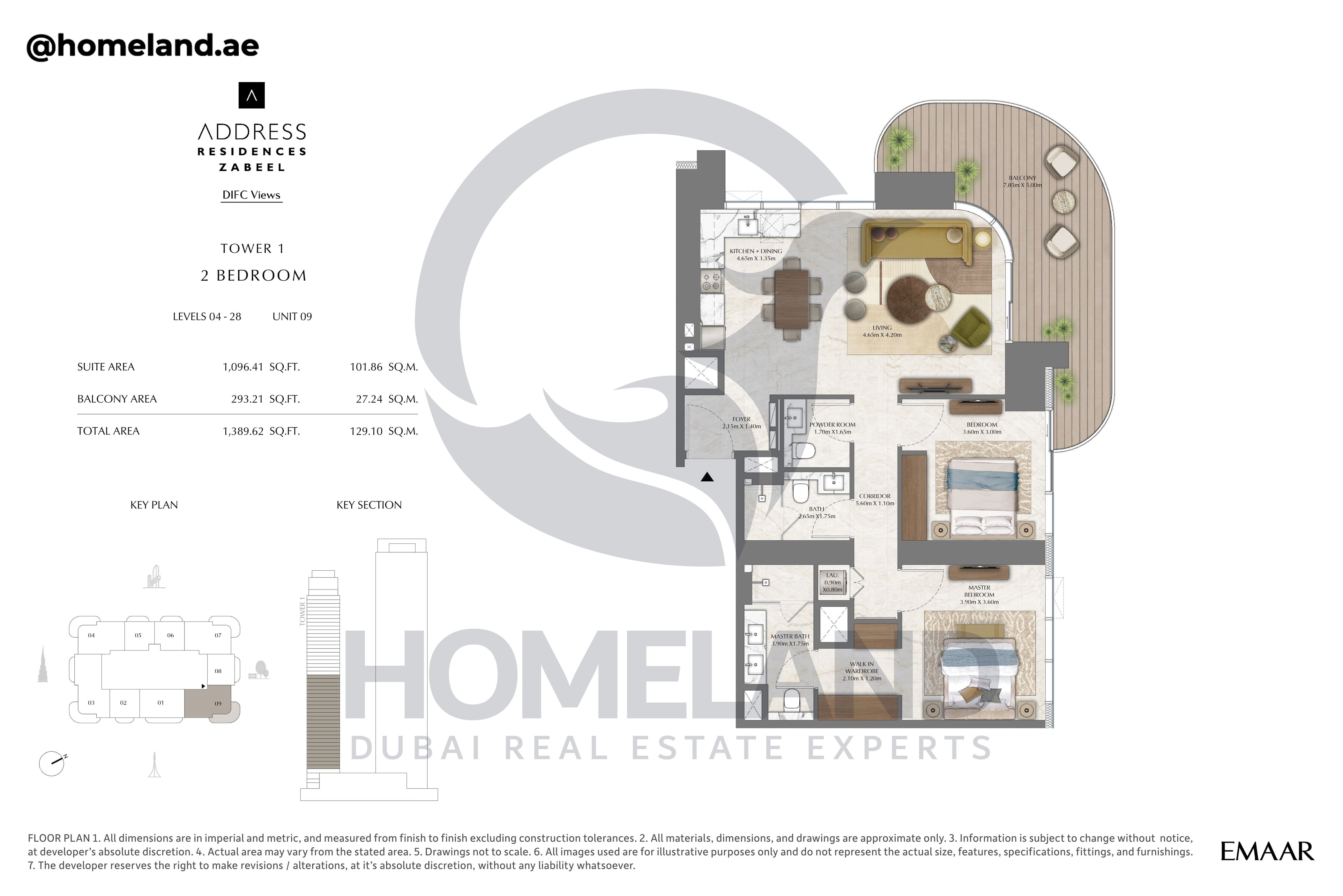 Address Residences Zabeel, Tower 1, 2BR, Level 4-28, Unit 09, 1389 SQFT