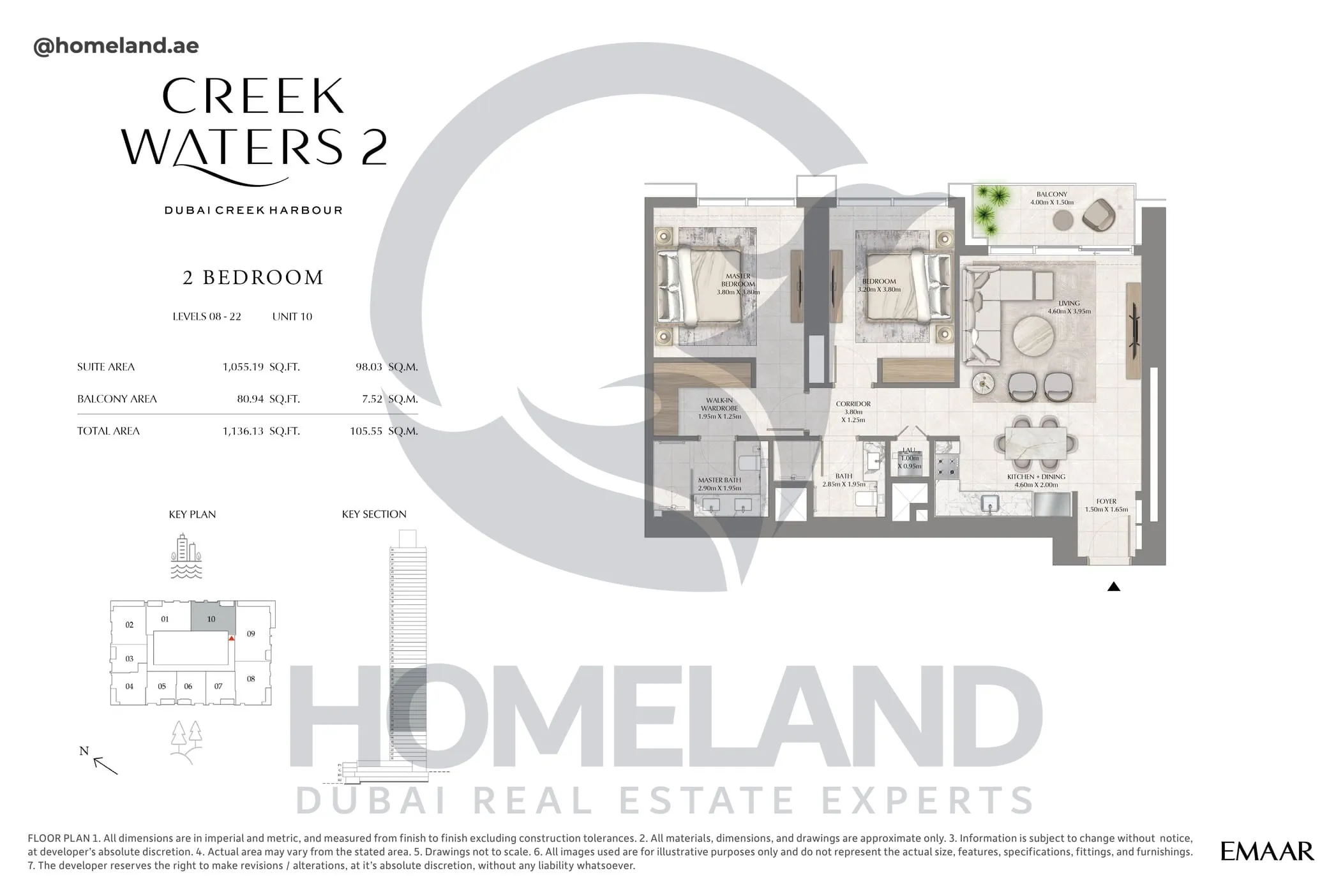 Creek Waters 2, 2BR, Levels 08-22, Unit 10, 1136 SQFT