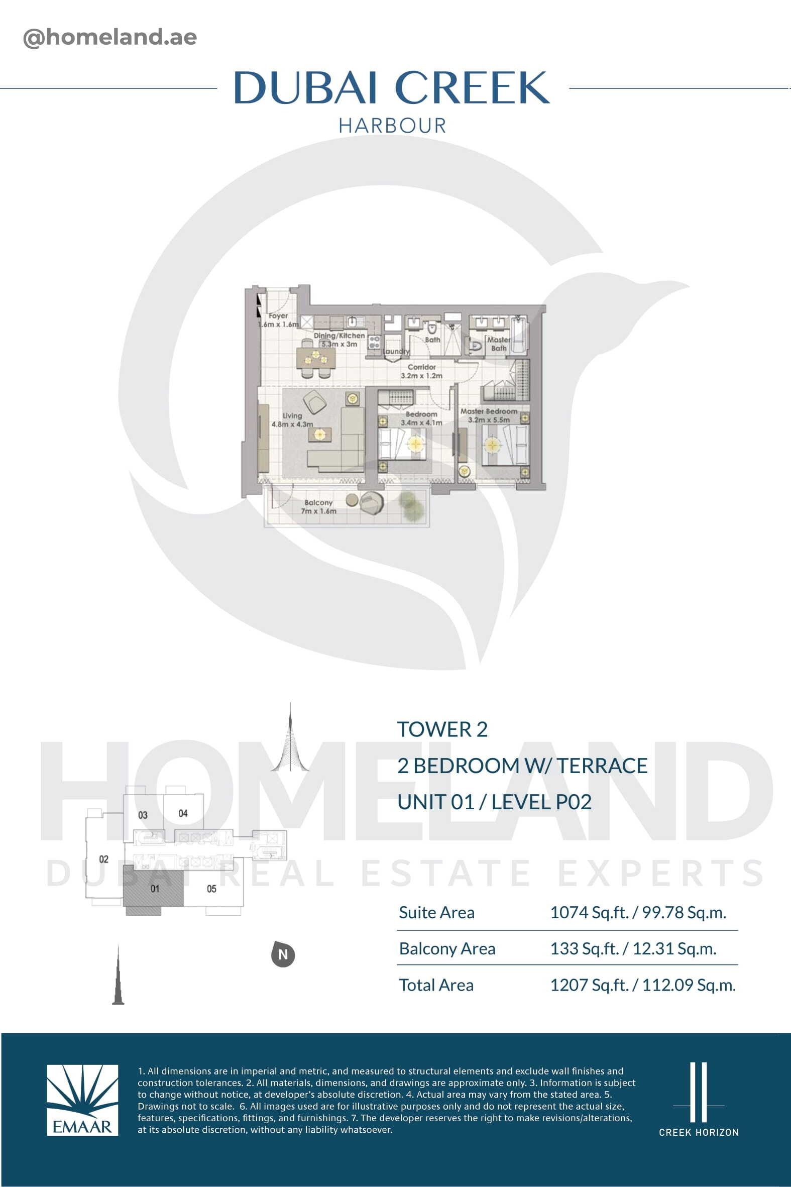 Creek Horizon, Tower 2, 2 BR Terrace, Unit 01, Level P02, 1207 SQFT