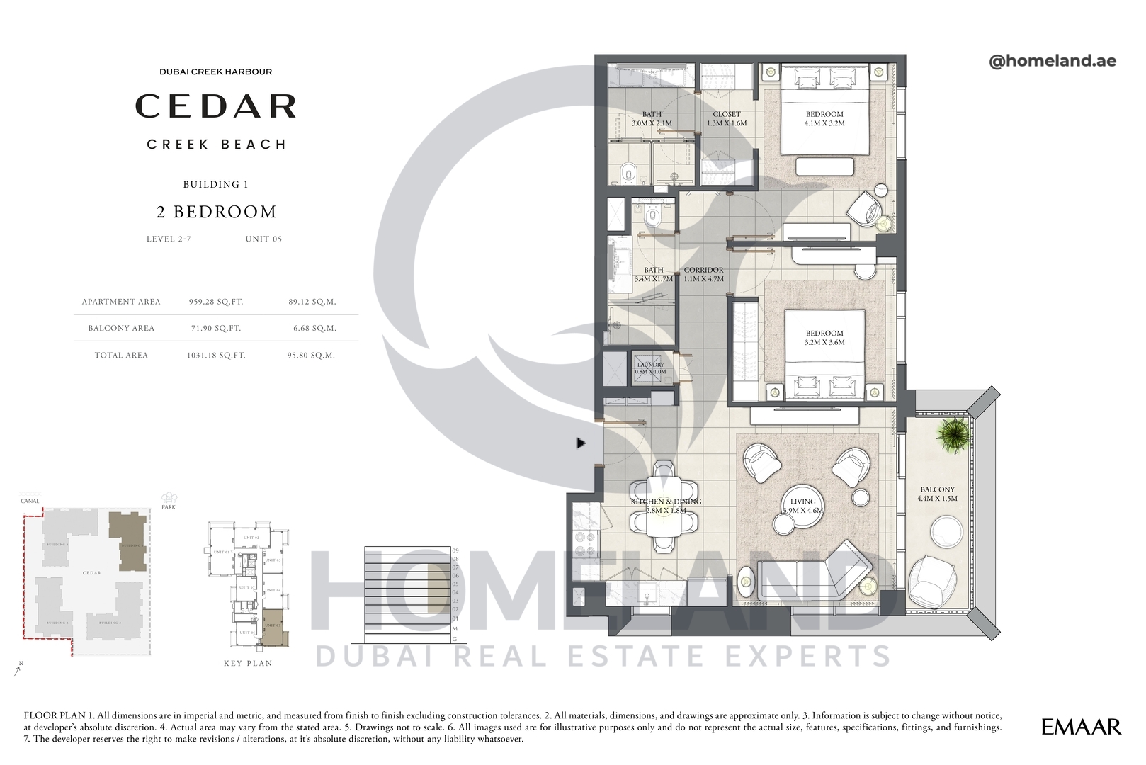 Cedar, Building 1, 2 BR, Level 2-7, Unit 05, 1031 SQFT