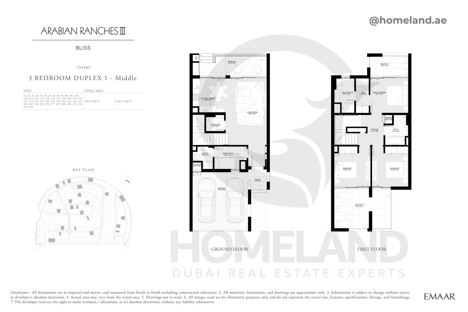 Bliss, Ivory, 3 BR Duplex 1 - Middle, 2239 SQFT
