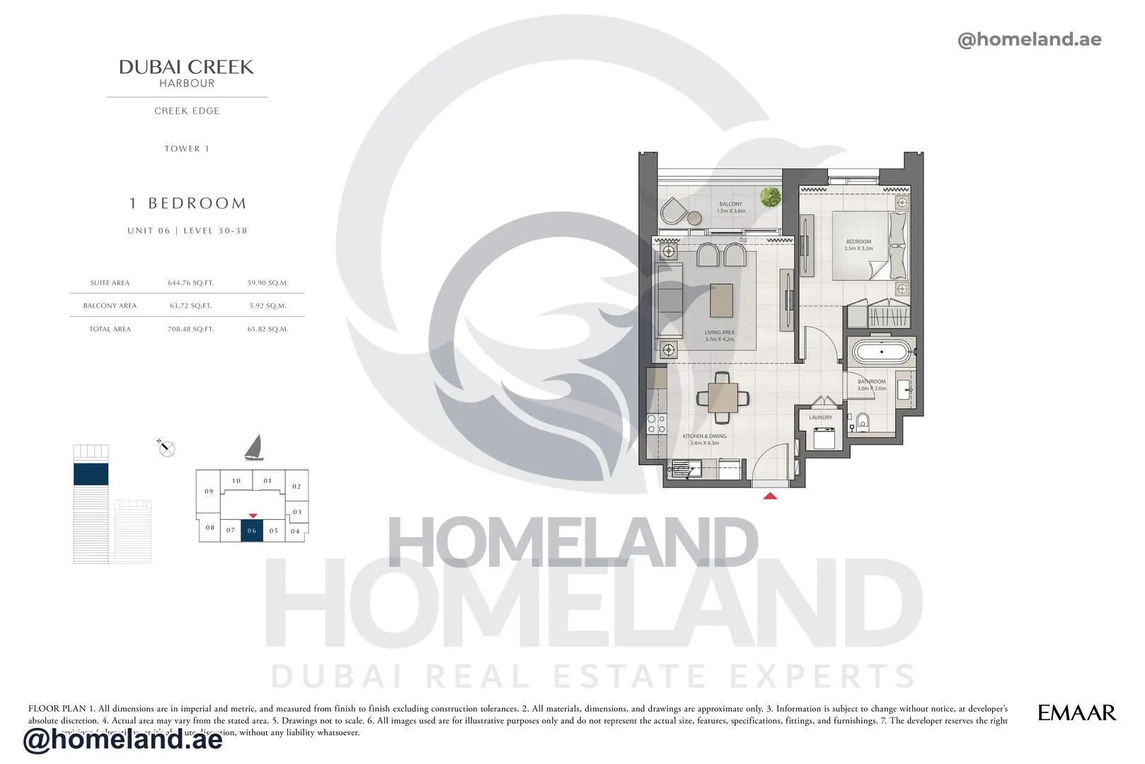 Creek Edge, Tower 1, 1 BR, Unit 06, Level 30-38, 708 SQFT