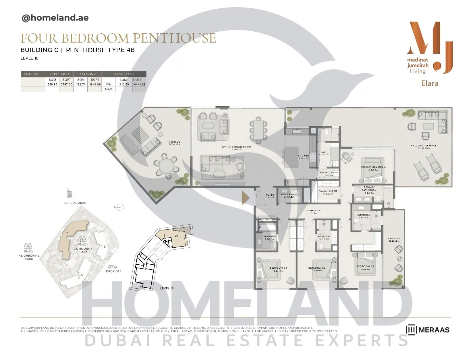 Elara, Building C, Penthouse Type 4B, 4 BR Penthouse, Unit 1001, Level 10, 4441 SQFT
