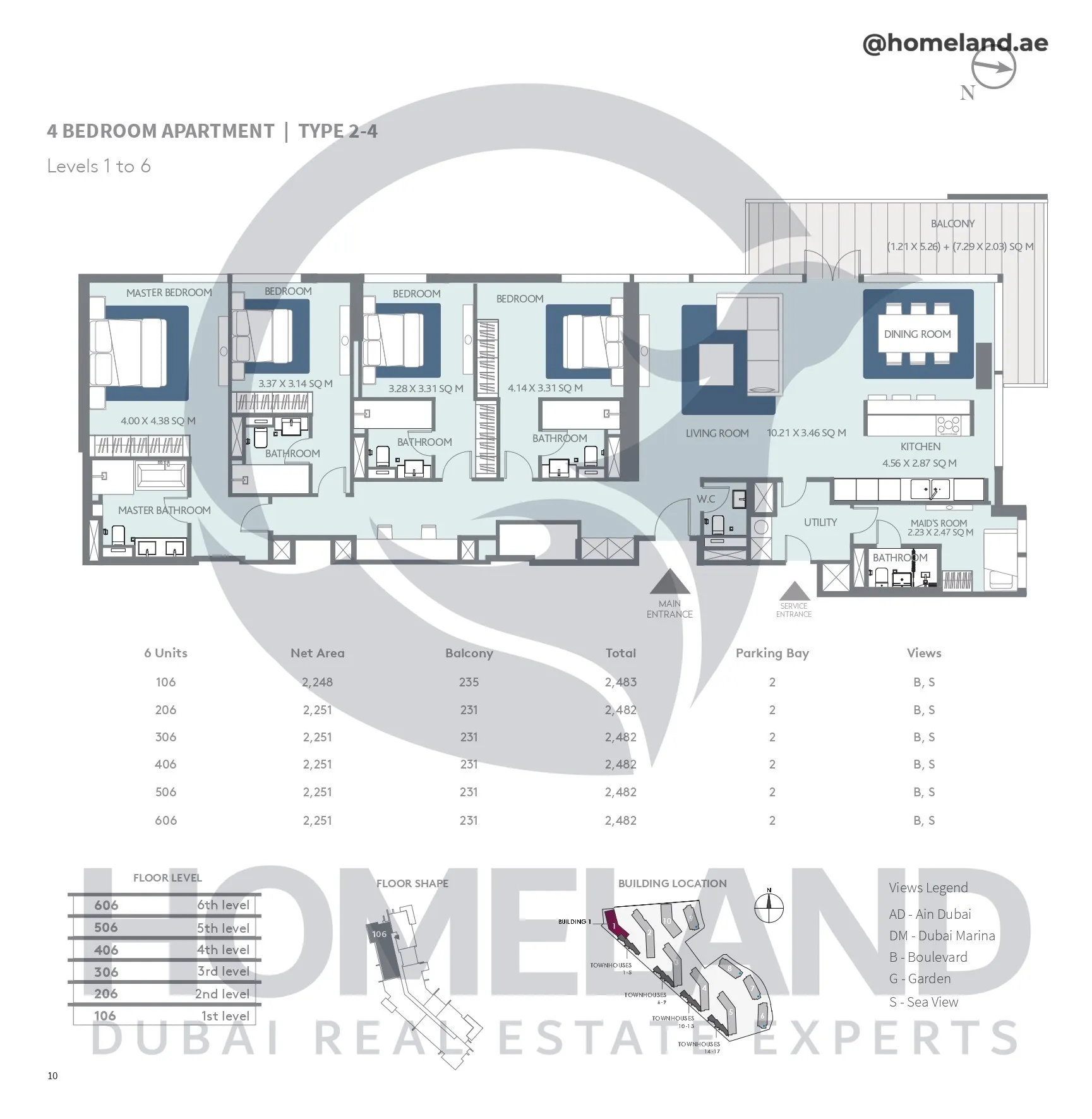 Bluewaters Residential Building Tower 1, 3 BR, Type 4-1, Level 1-6, Unit 105-205-305-405-505-605, 2199 SQFT