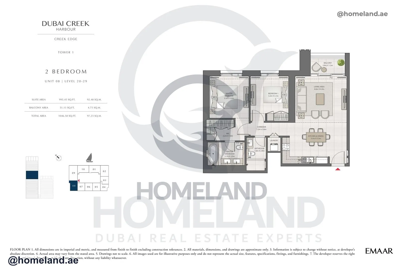 Creek Edge, Tower 1, 2 BR, Unit 06, Level 20-29, 1046 SQFT