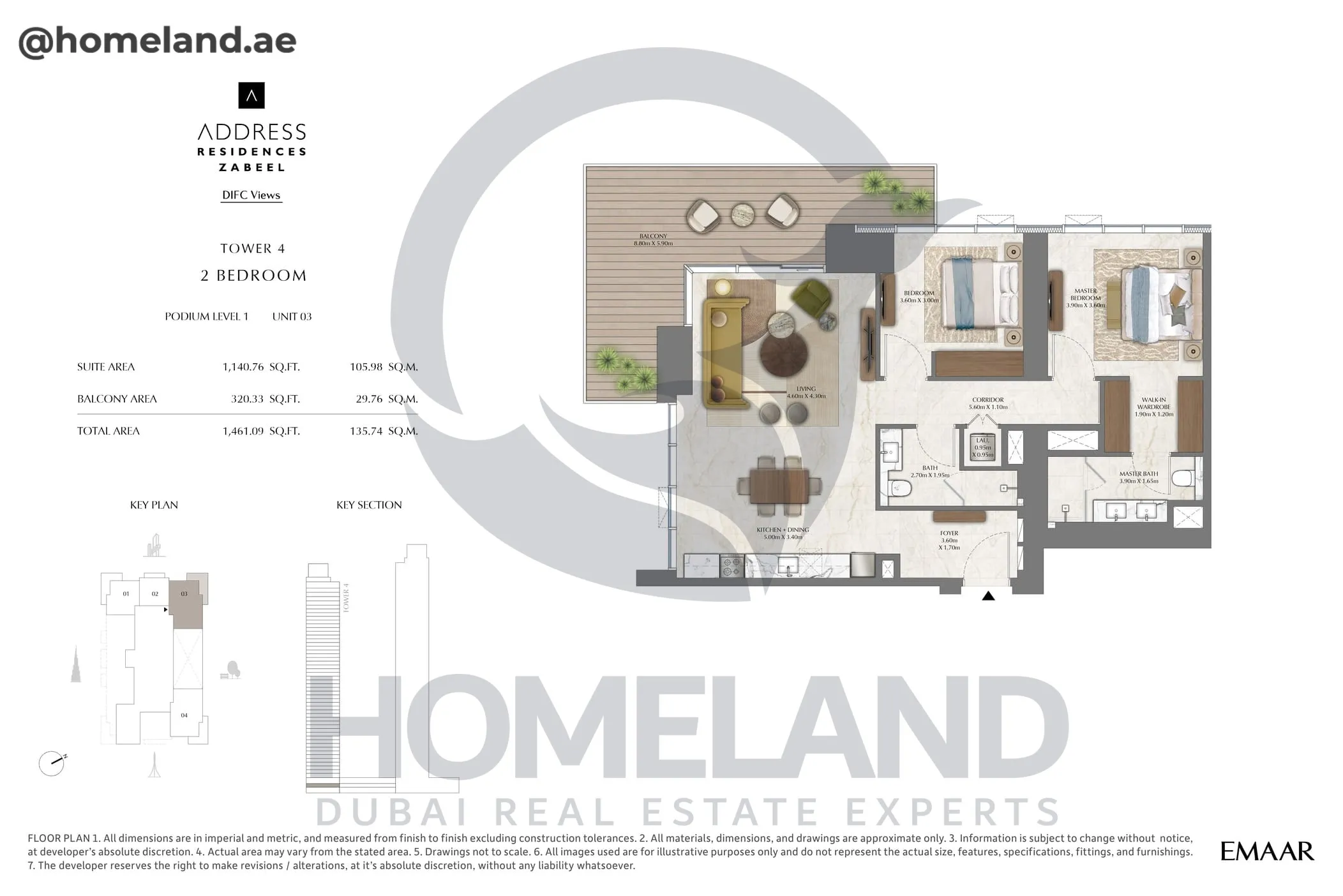 Address Residences Zabeel, Tower 4, 2BR, Podium Level 1, Unit 03, 1461 SQFT