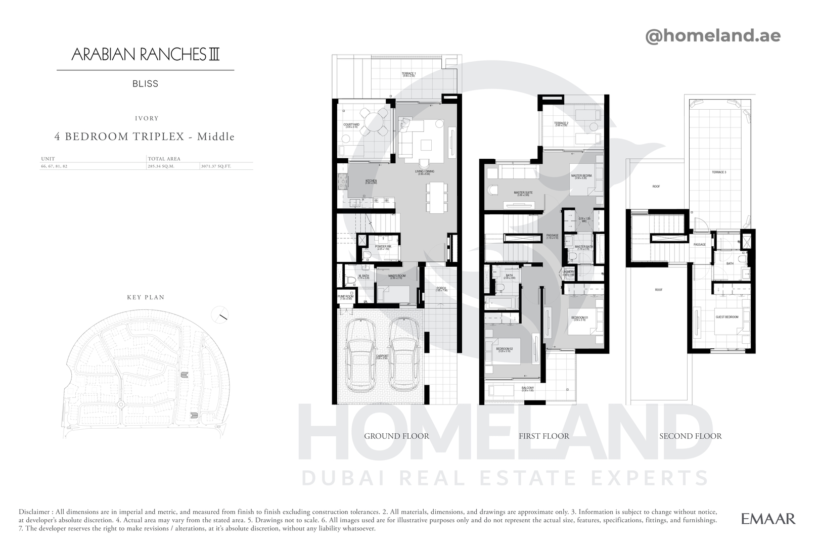 Bliss, Ivory, 4 BR Triplex - Middle, 3071 SQFT