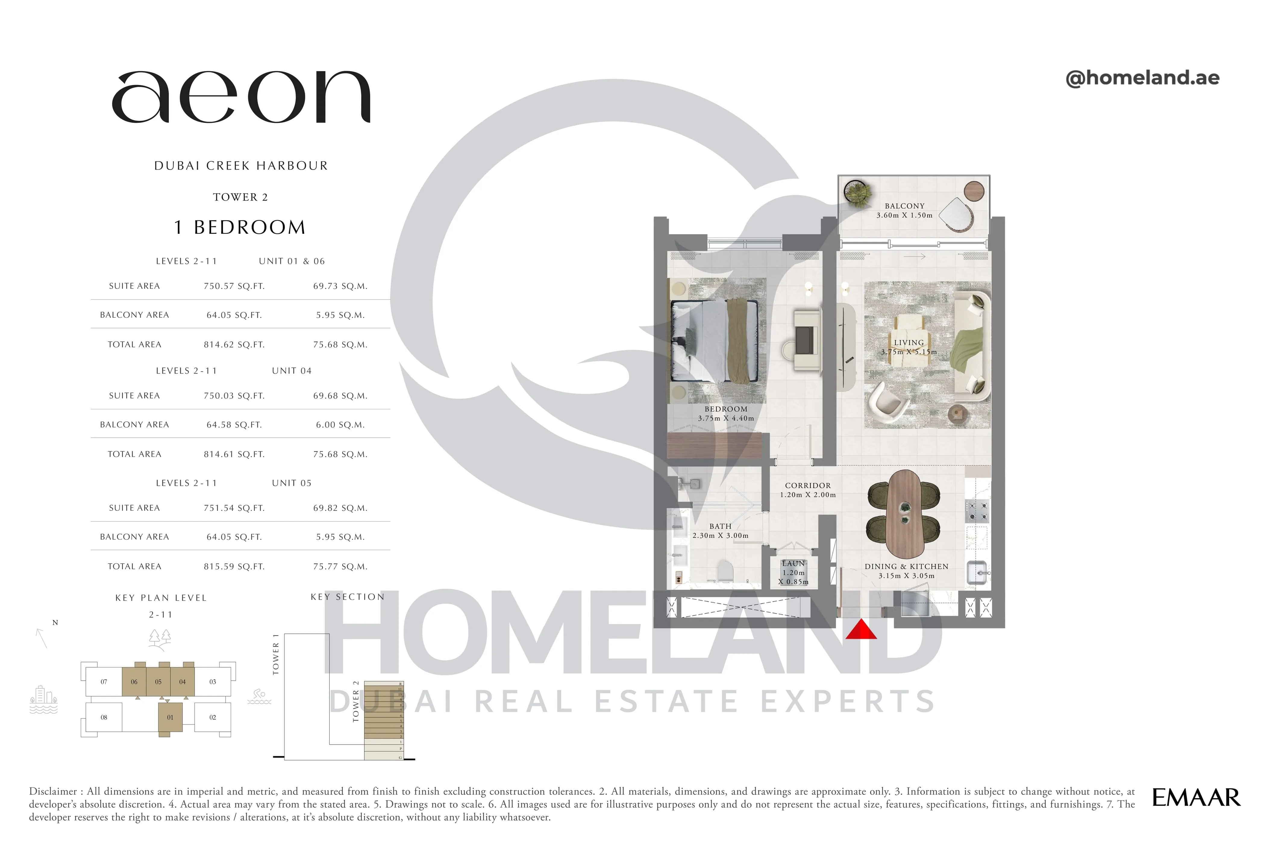 Aeon, Tower 2, 1 BR, Level 2-11, Unit 01-04-05-06, 815 SQFT