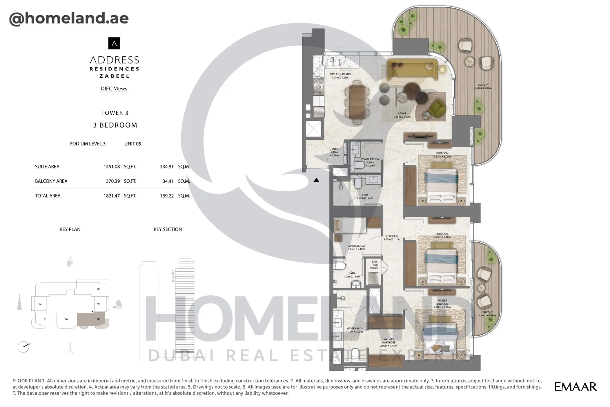 Address Residences Zabeel, Tower 3, 3BR, Podium Level 3, Unit 05, 1821 SQFT