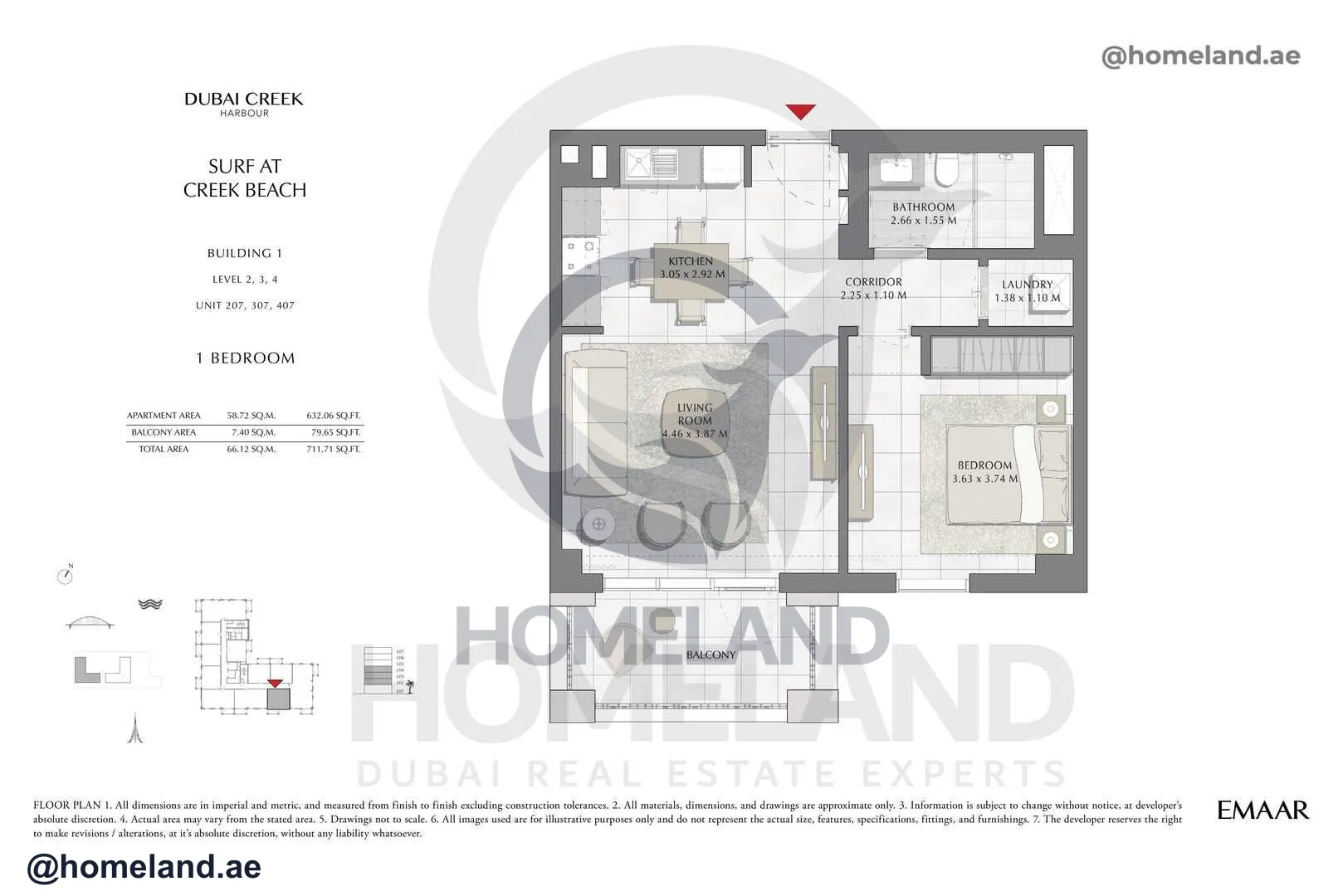 Surf, Building 1, Level 2-3-4, Unit 207-307-407, 1 BR, 711 SQFT