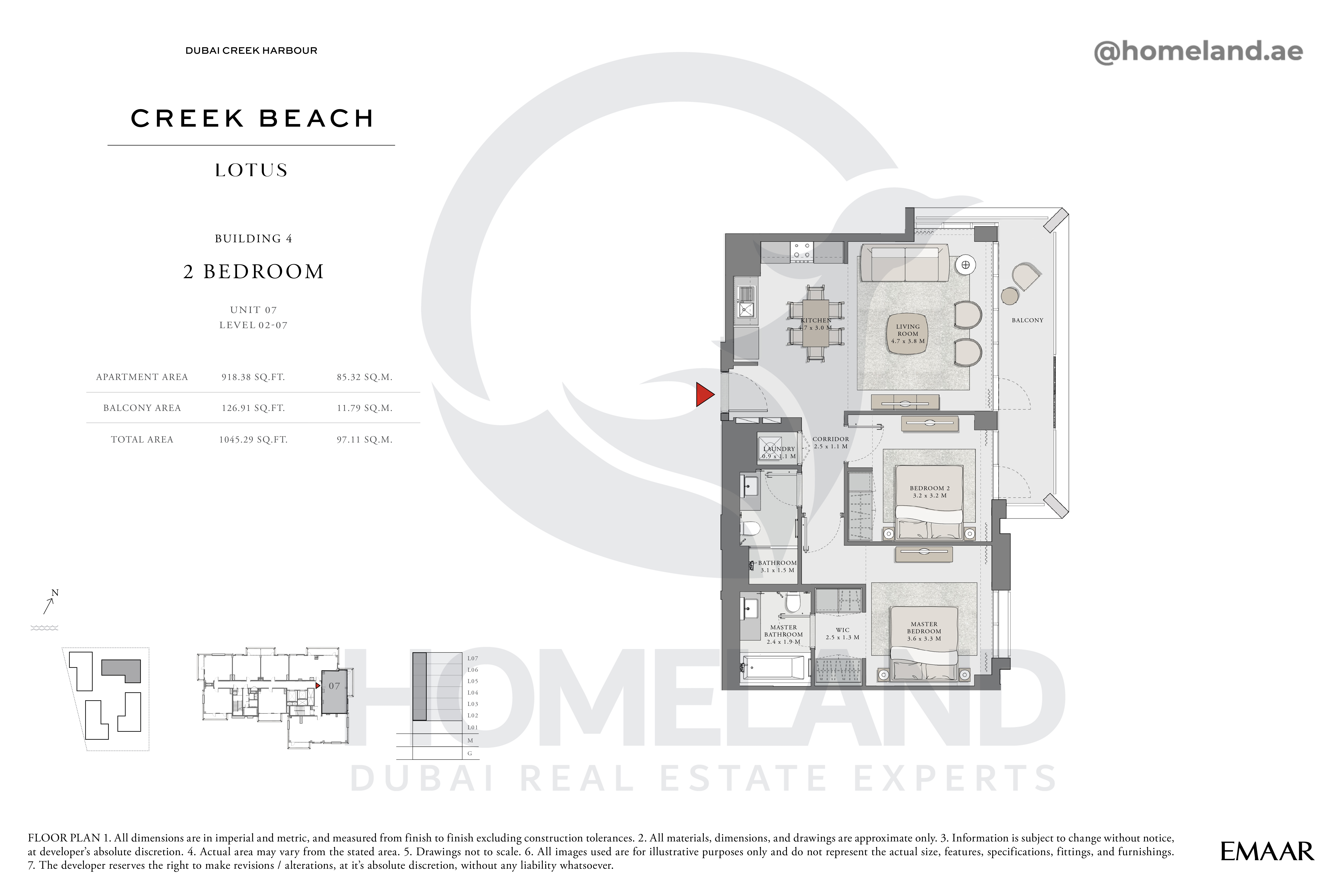 Lotus, 2 BR, Unit 07, Level 2-7, 1045 SQFT