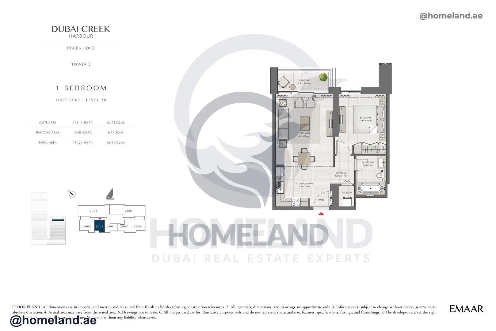 Creek Edge, Tower 2, 1 BR, Unit 2002, Level 20, 741 SQFT