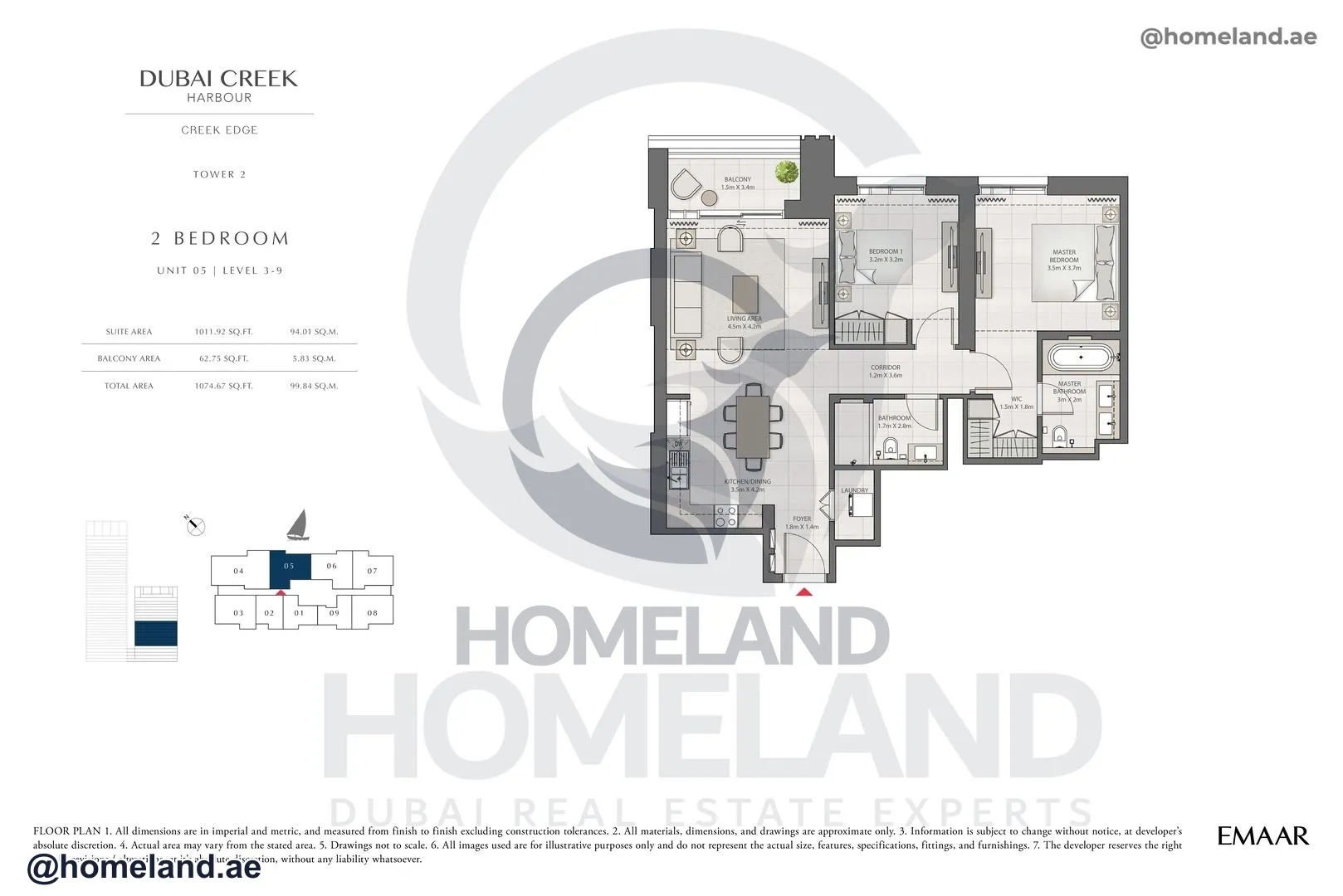 Creek Edge, Tower 2, 2 BR, Unit 05, Level 3-9, 1074 SQFT