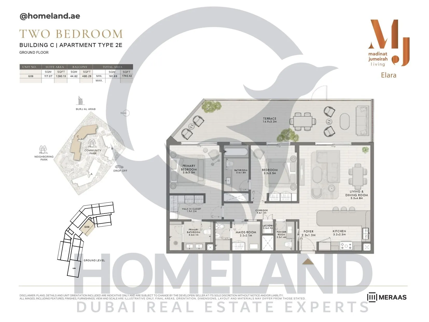 Elara, Building C, Type 2E, 2 BR, Unit G05, Ground Floor, 1740 SQFT