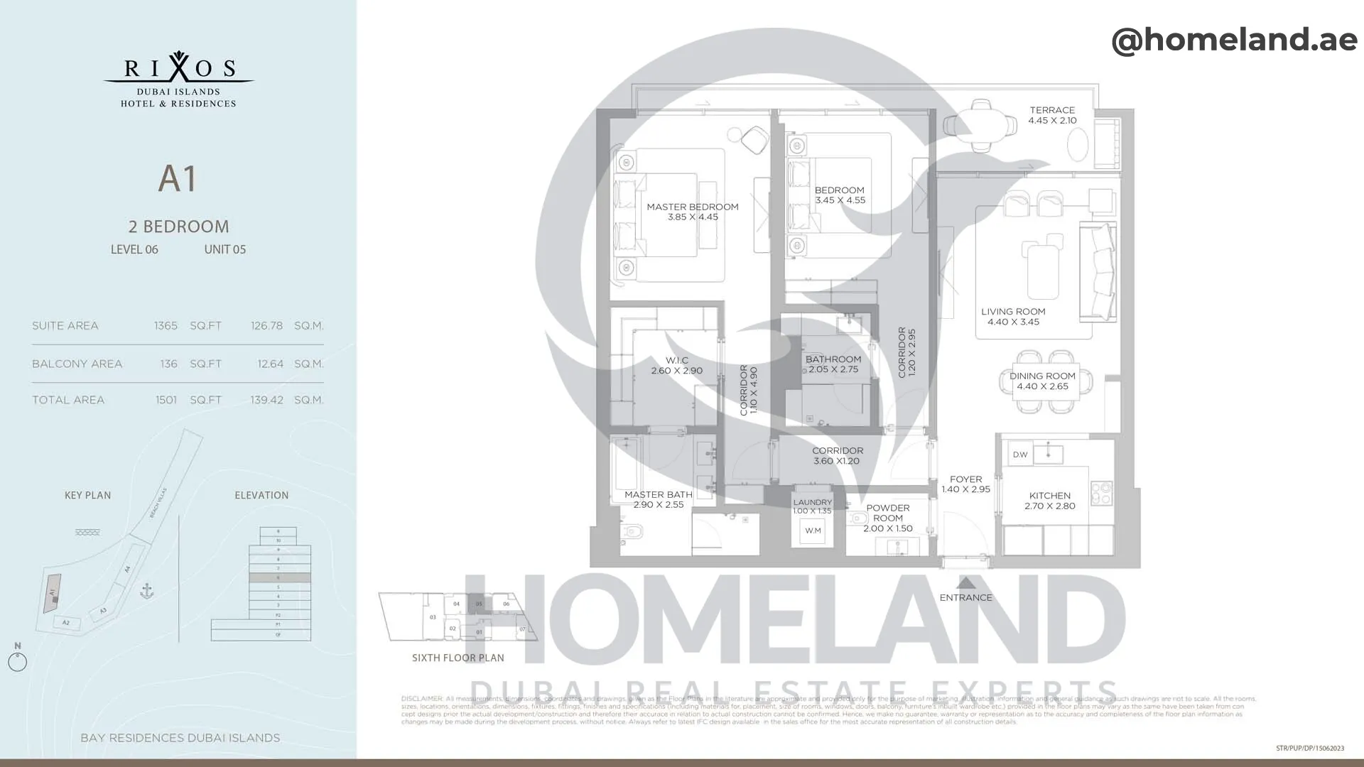 Rixos, A1, 2 BR, Level 6, Unit 05, 1501 SQFT