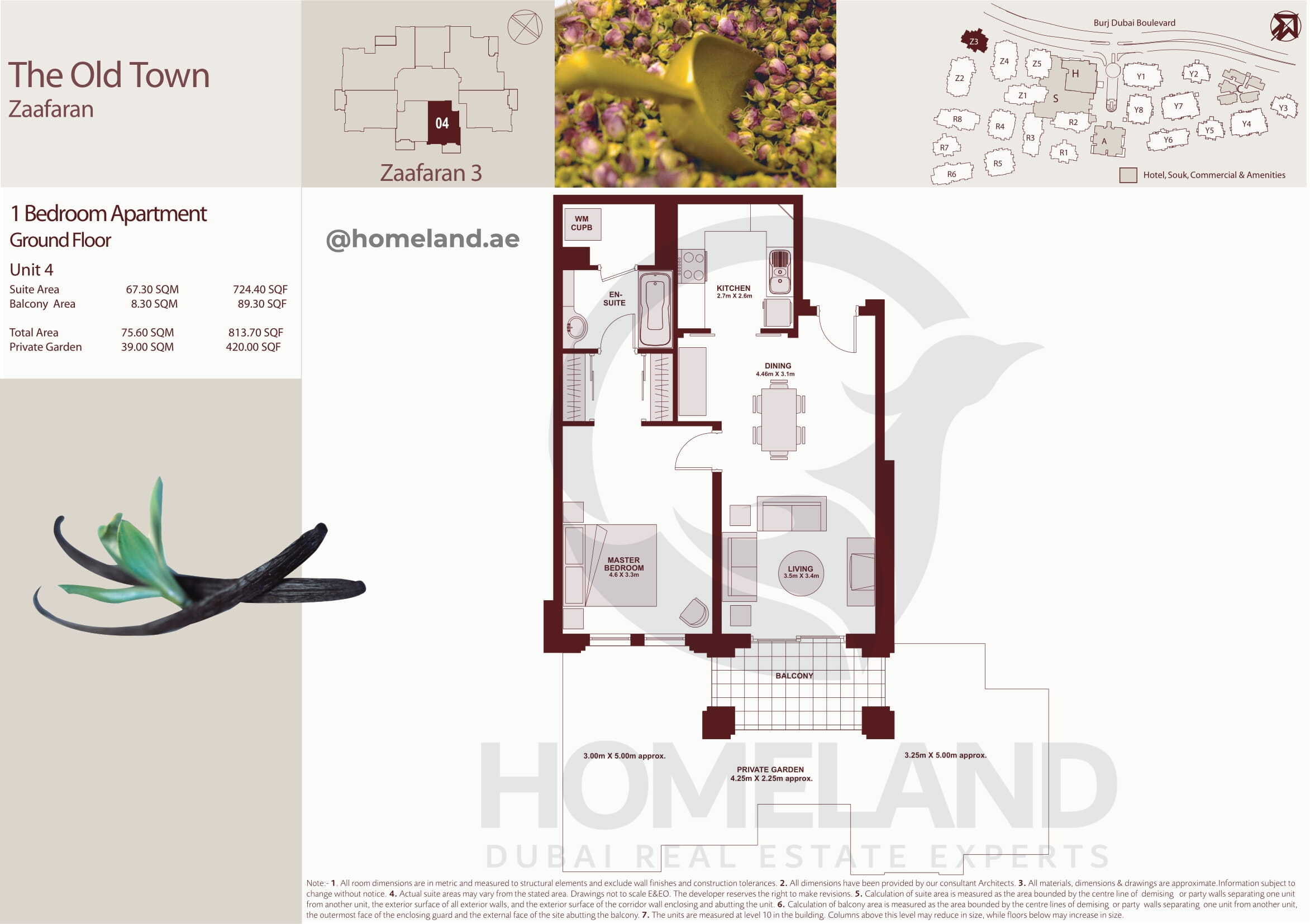 The Old Town Zaafaran 3, Ground Floor, 1 BR, Unit 4, 813+Garden SQFT