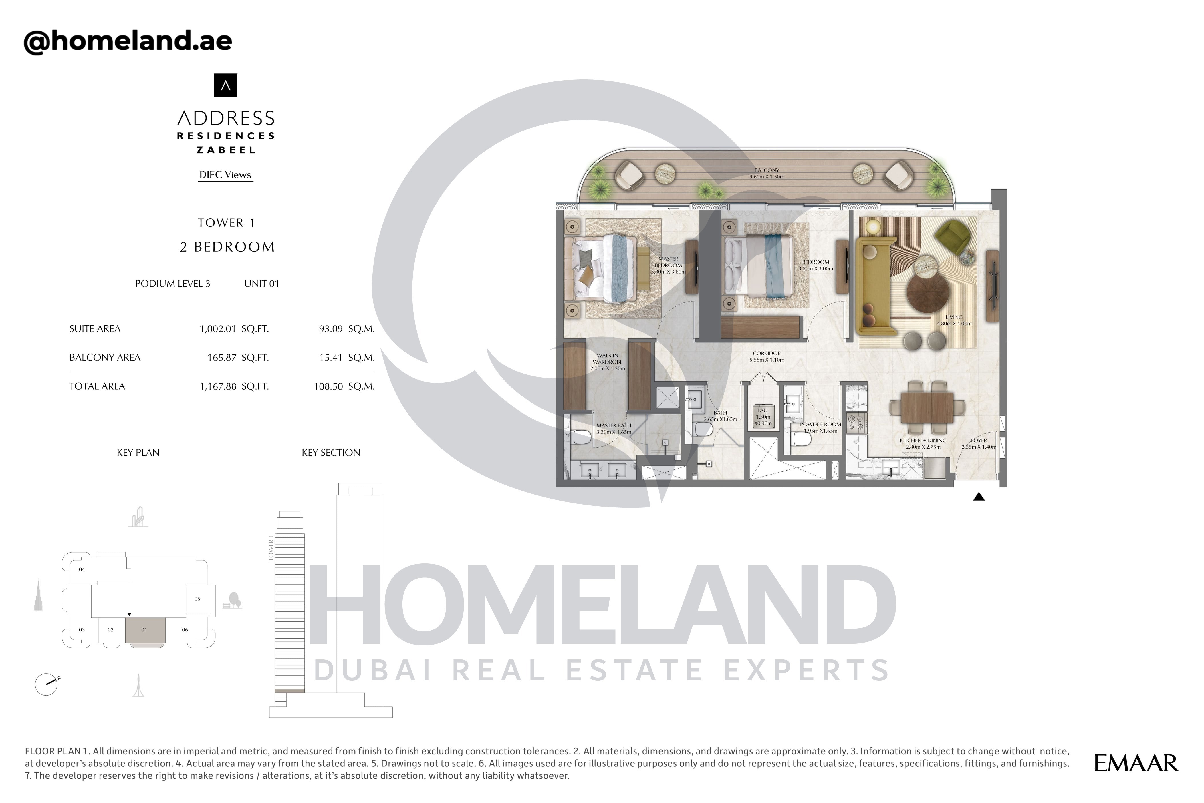 Address Residences Zabeel, Tower 1, 2BR, Podium Level 3, Unit 01, 1167 SQFT