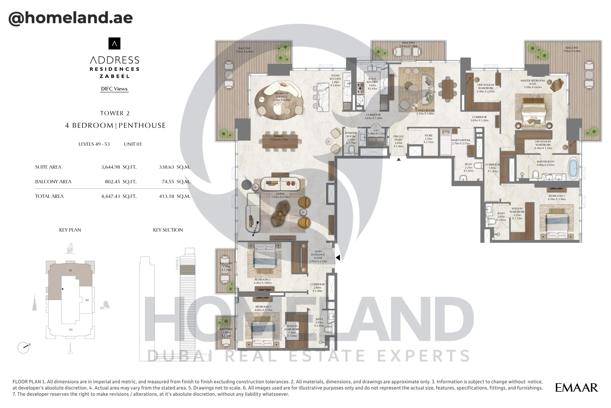 Address Residences Zabeel, Tower 2, 4BR Penthouse, Level 49-53, Unit 01, 4447 SQFT