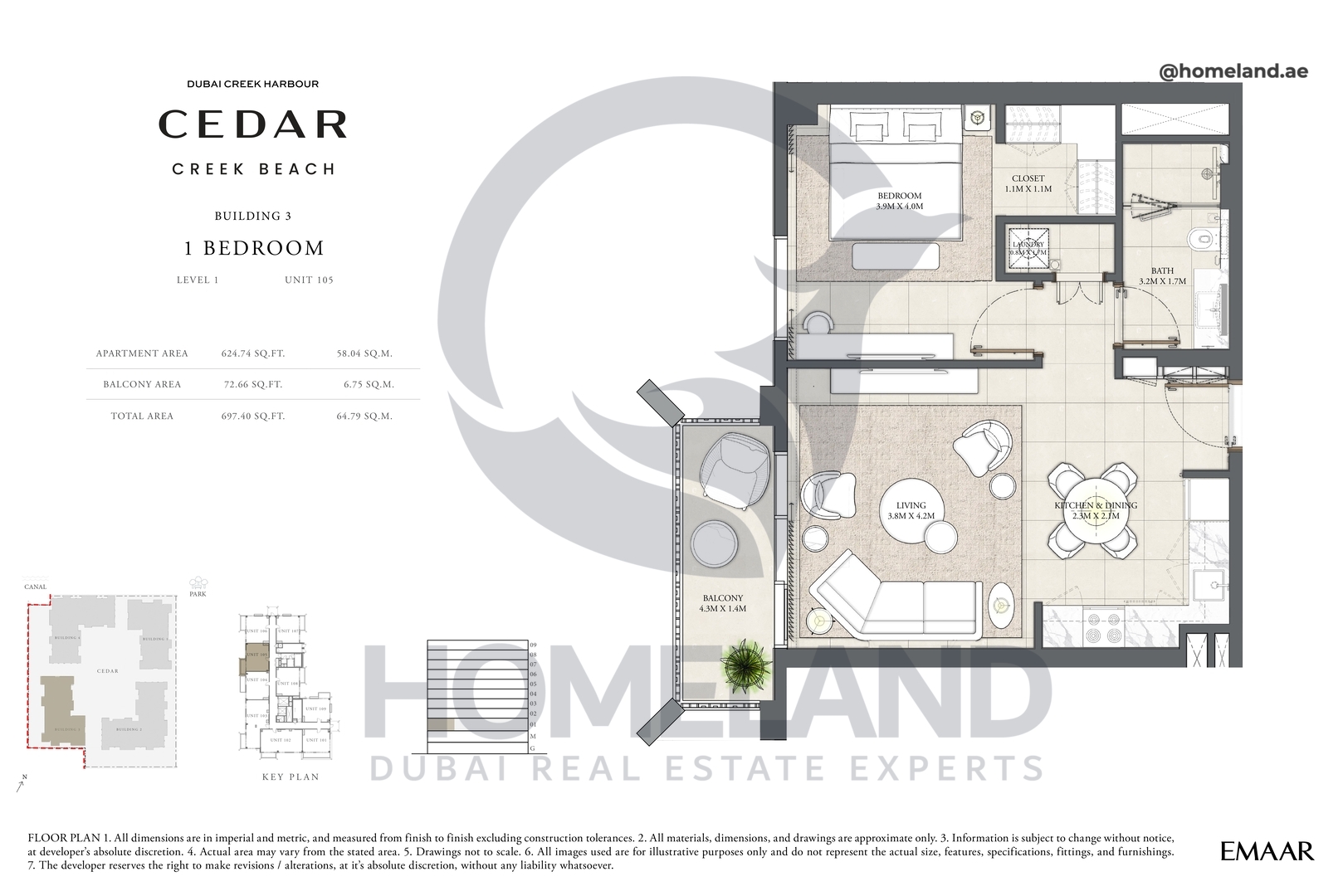 Cedar, Building 3, 1 BR, Level 1, Unit 105, 697 SQFT