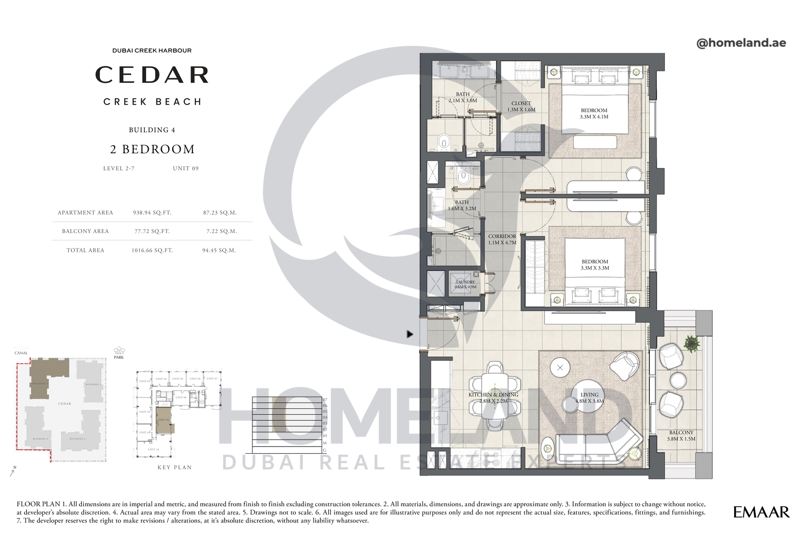 Cedar, Building 4, 2 BR, Level 2-7, Unit 09, 1016 SQFT