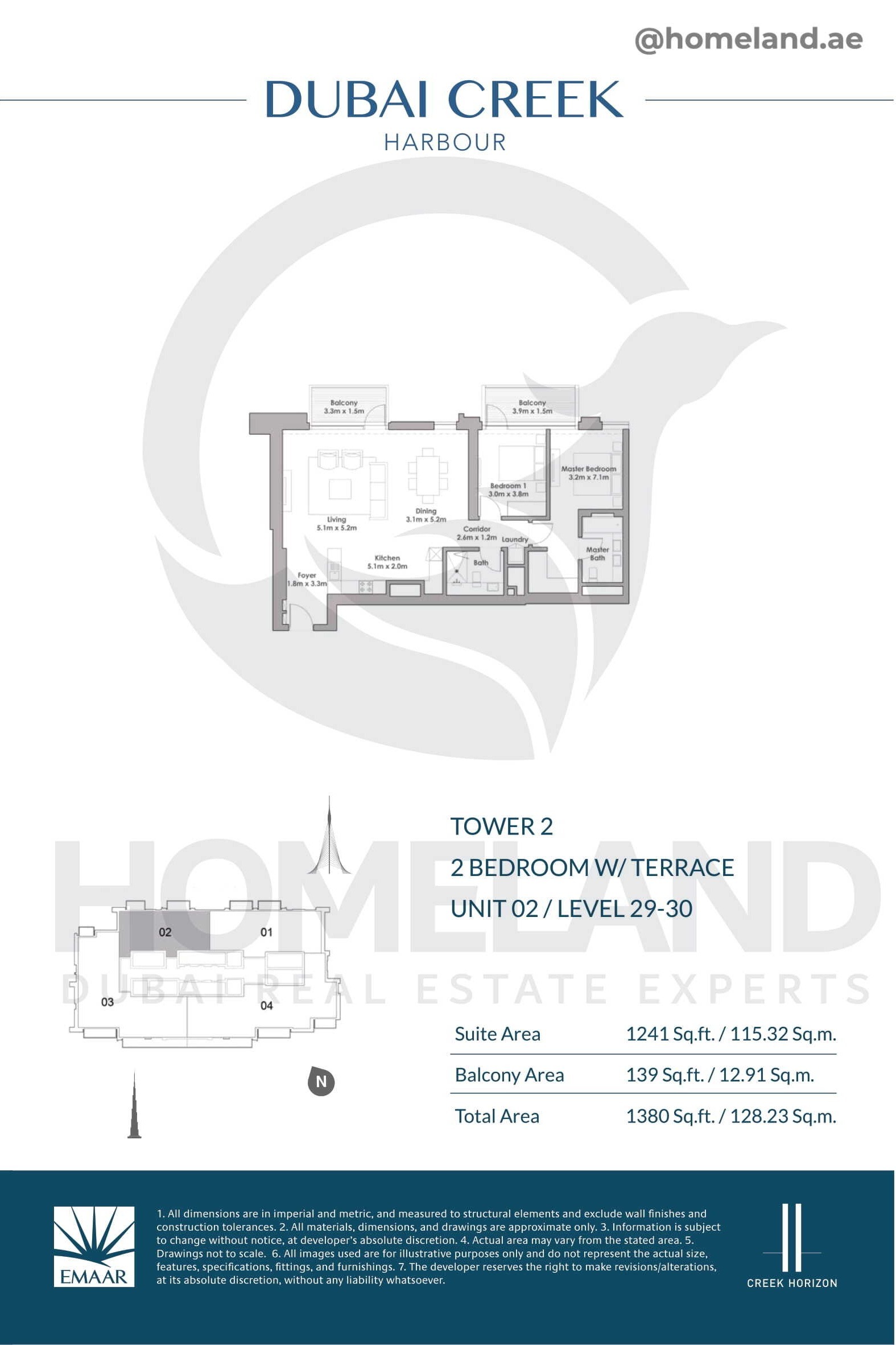 Creek Horizon, Tower 2, 2 BR Terrace, Unit 02, Level 29-30, 1380 SQFT