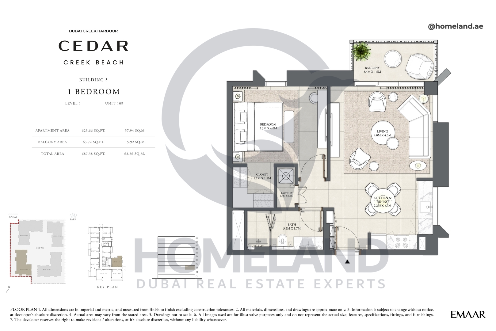 Cedar, Building 3, 1 BR, Level 1, Unit 109, 687 SQFT