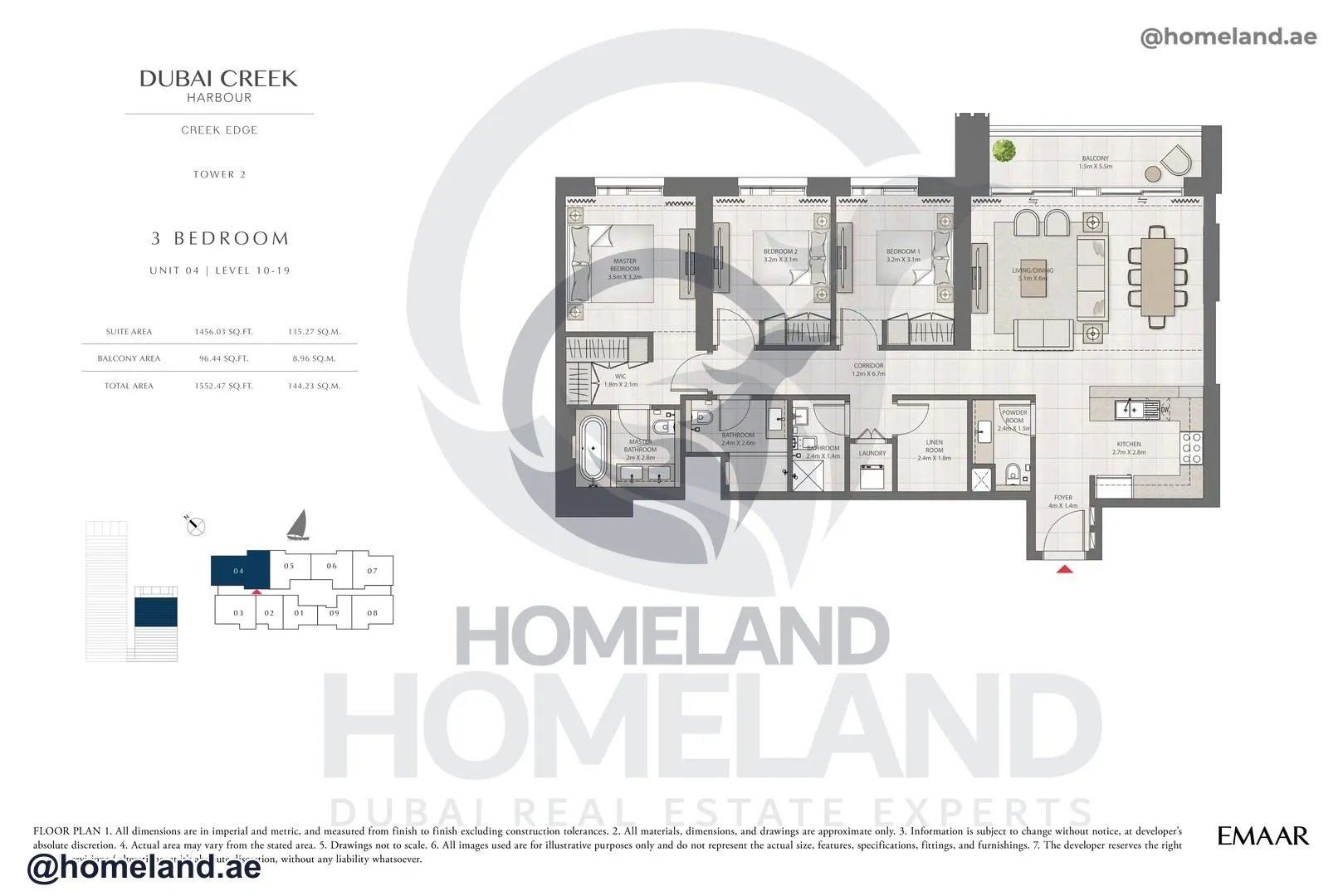 Creek Edge, Tower 2, 3 BR, Unit 04, Level 10-19, 1552 SQFT