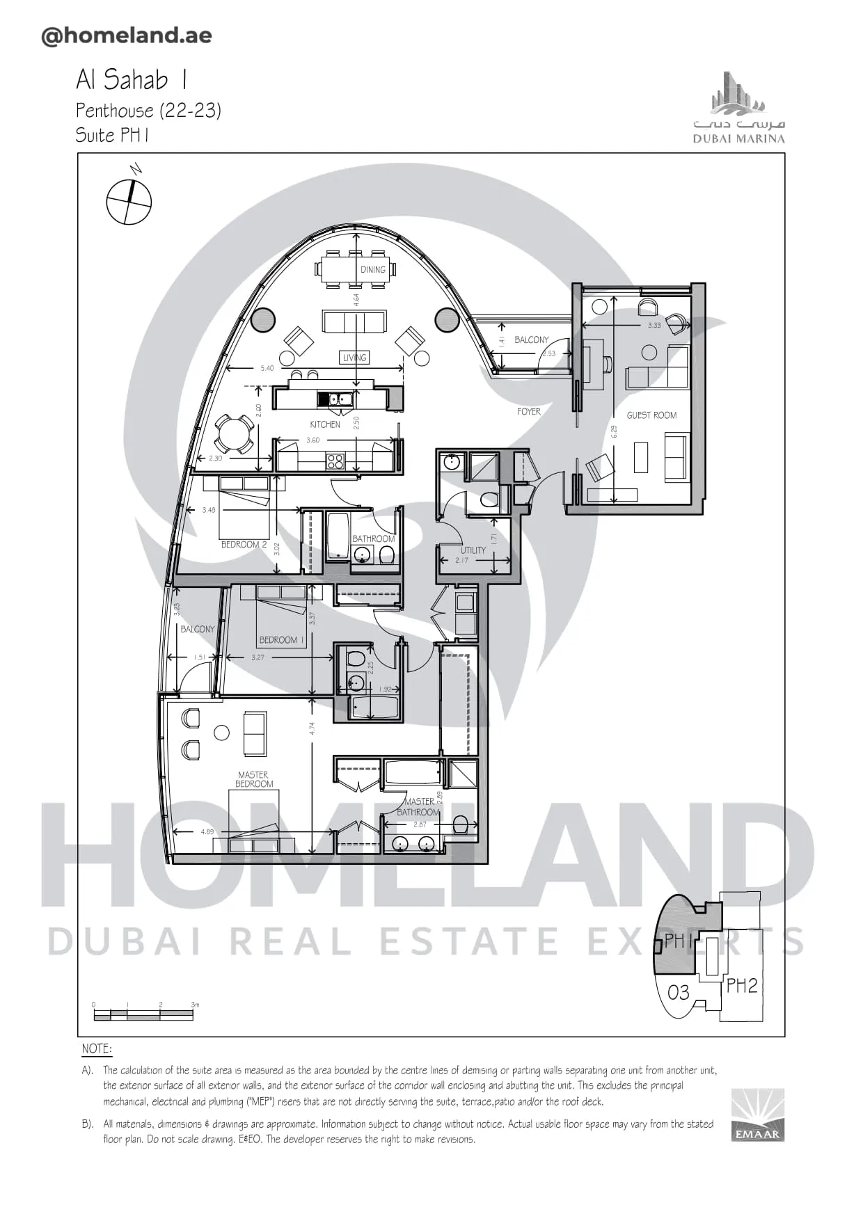 Al Sahab 1, Typical Floor (22-23), Suite PH1