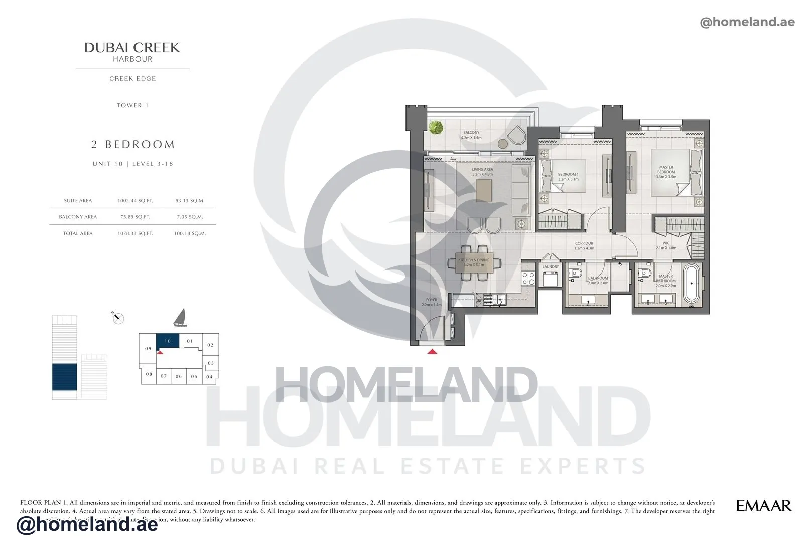 Creek Edge, Tower 1, 2 BR, Unit 10, Level 3-18, 1078 SQFT