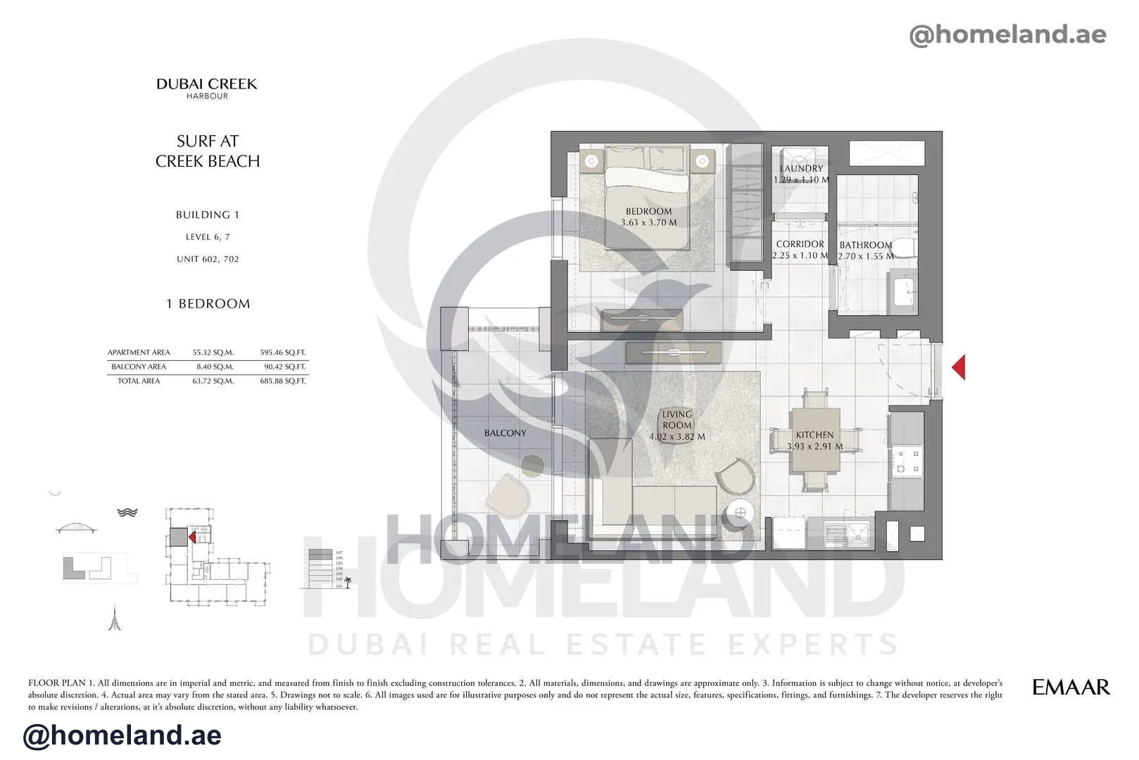 Surf, Building 1, Level 6-7, Unit 602-702, 1 BR, 685 SQFT
