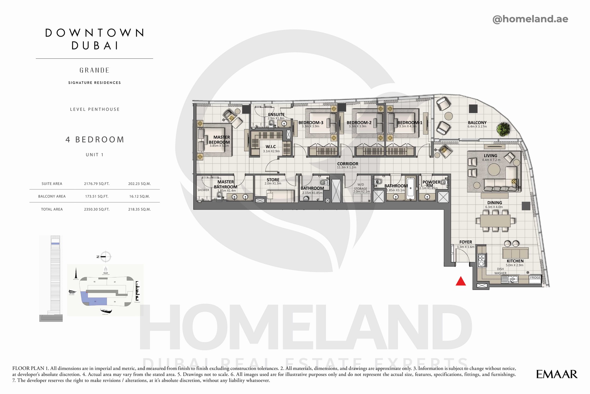 Grande, 4 BR, Unit 01, Level Penthouse, 2350 SQFT
