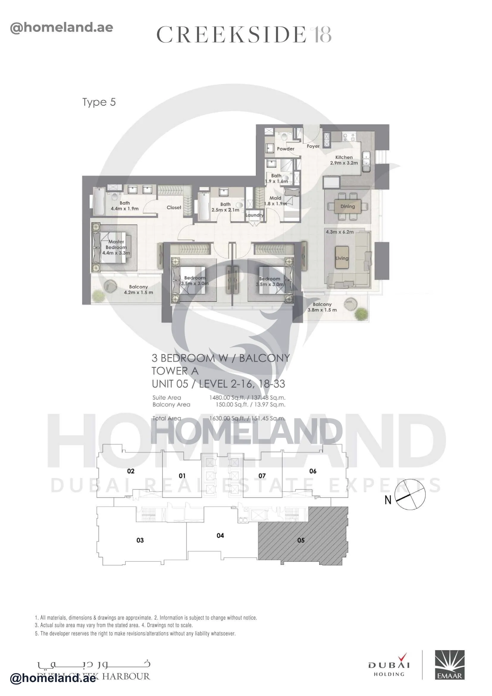 Creekside 18, Tower A, 3 BR Balcony, Unit 05, Level 2-16-18-33, 1630 SQFT