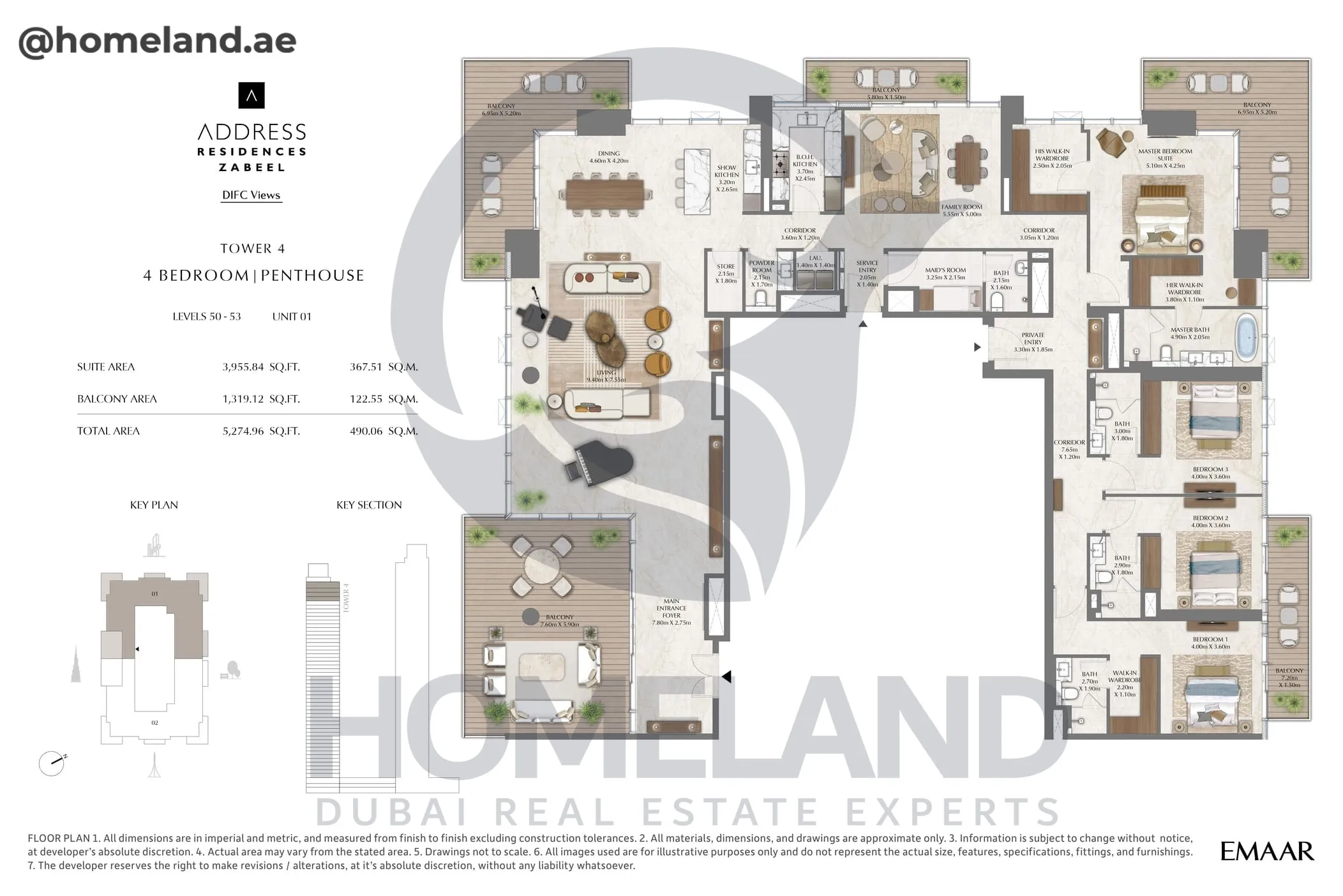 Address Residences Zabeel, Tower 4, 4BR Penthouse, Level 50-53, Unit 01, 5274 SQFT