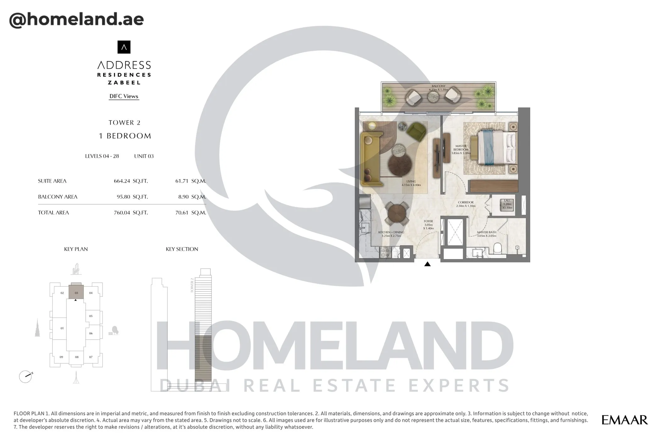 Address Residences Zabeel, Tower 2, 1BR, Level 4-28, Unit 03, 760 SQFT