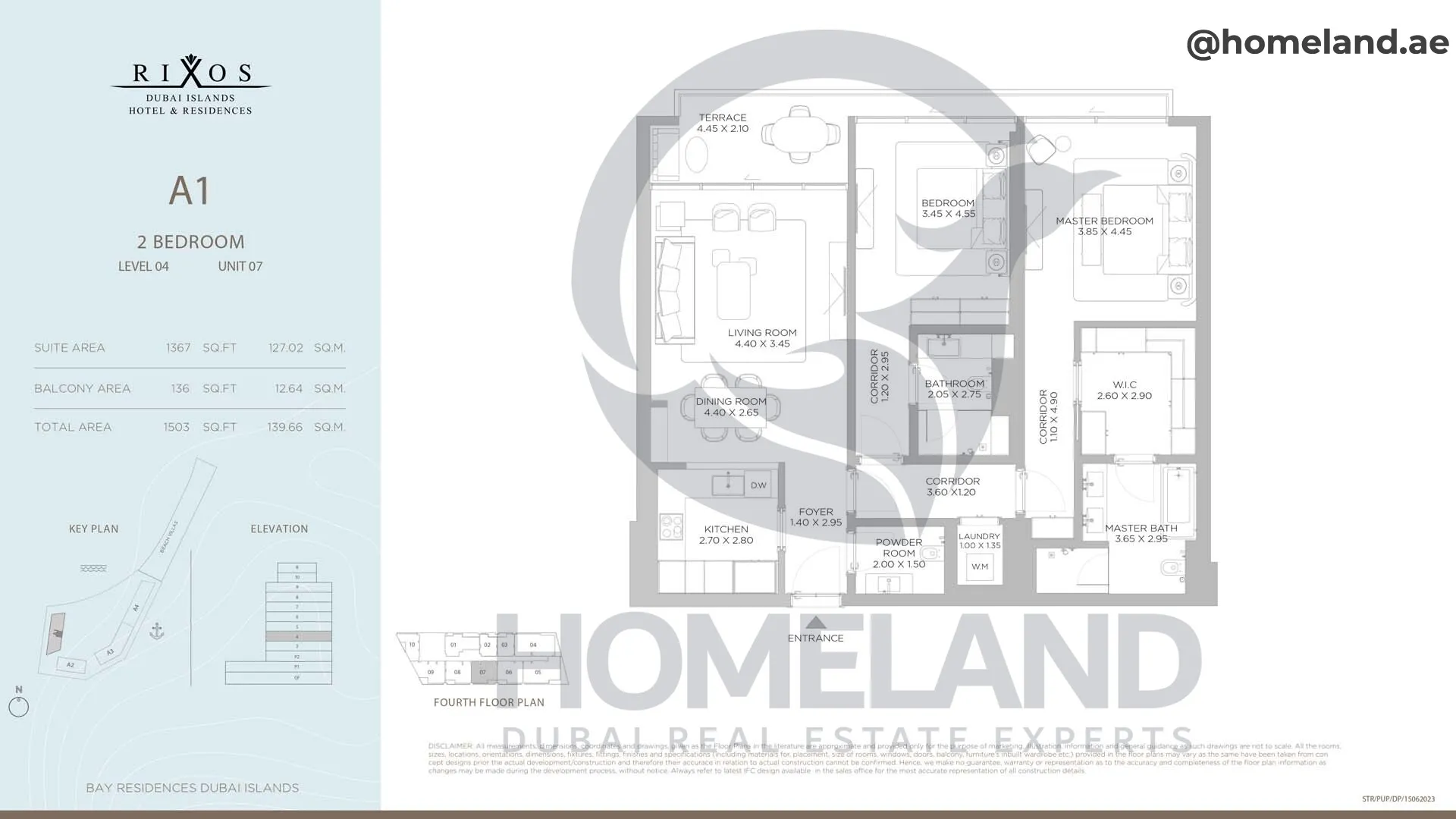 Rixos, A1, 2 BR, Level 4, Unit 07, 1503 SQFT