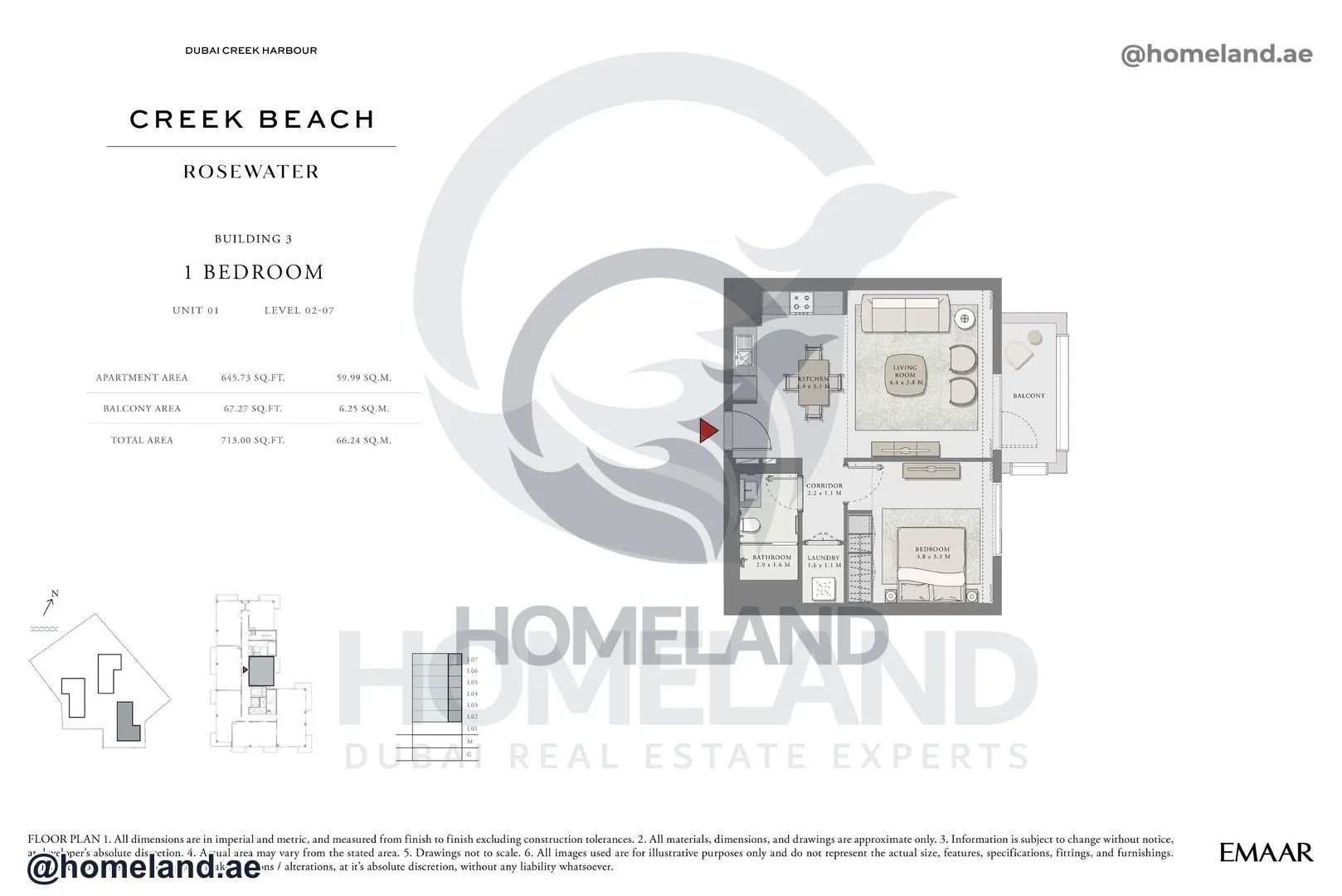 Rosewater, Building 3, 1 BR, Unit 01, Level 2-7, 713 SQFT