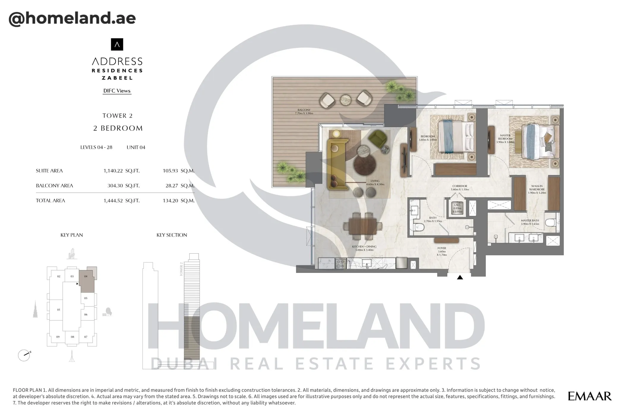 Address Residences Zabeel, Tower 2, 2BR, Level 4-28, Unit 04, 1444 SQFT