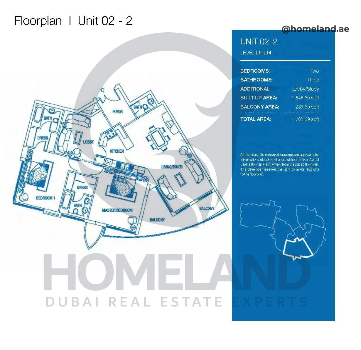 Atlantic Tower, 2 BR, Level L1-L14, Unit 02-2, 1782 SQFT