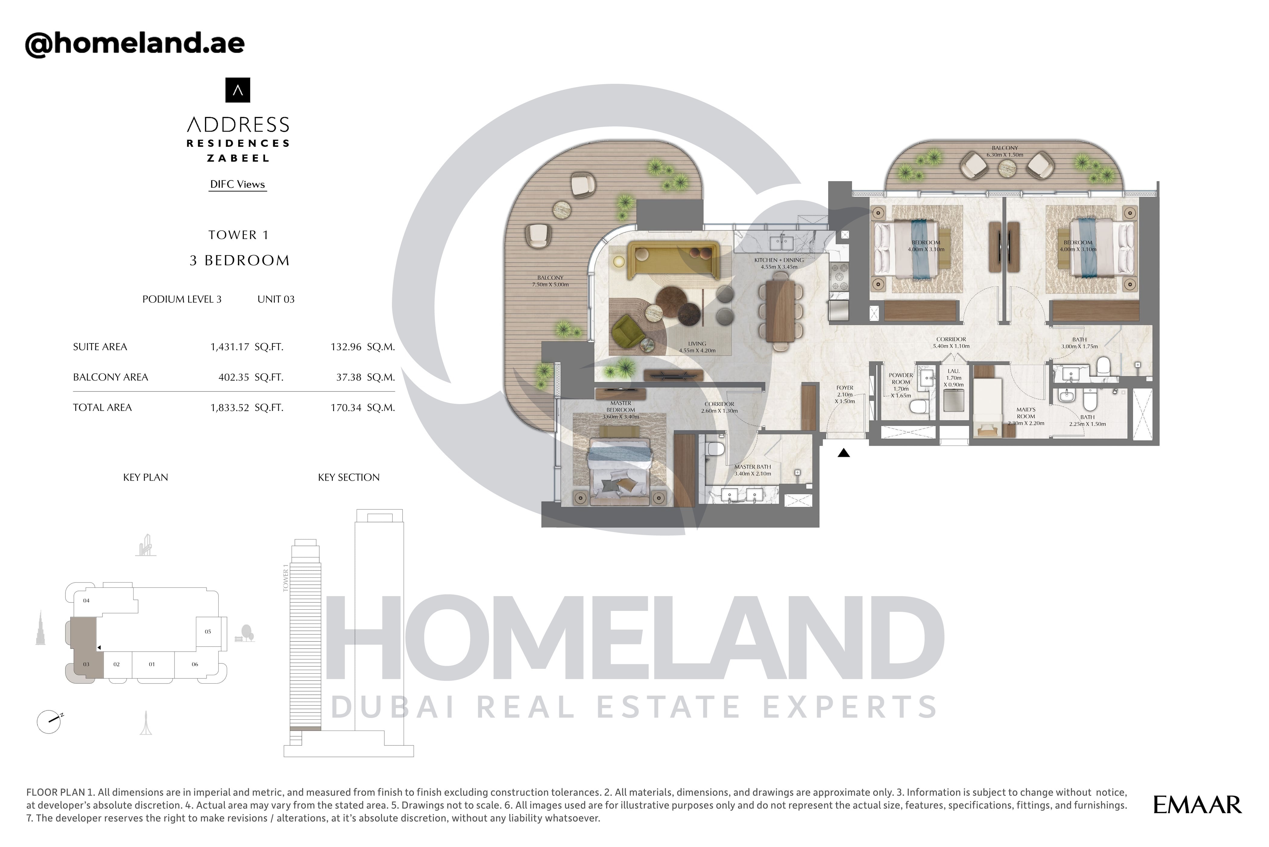 Address Residences Zabeel, Tower 1, 3BR, Podium Level 3, Unit 03, 1833 SQFT