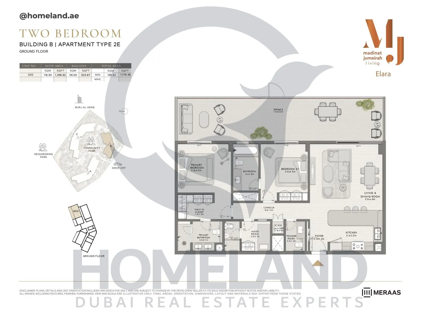 Elara, Building B, Type 2E, 2 BR, Unit G03, Ground Floor, 1779 SQFT